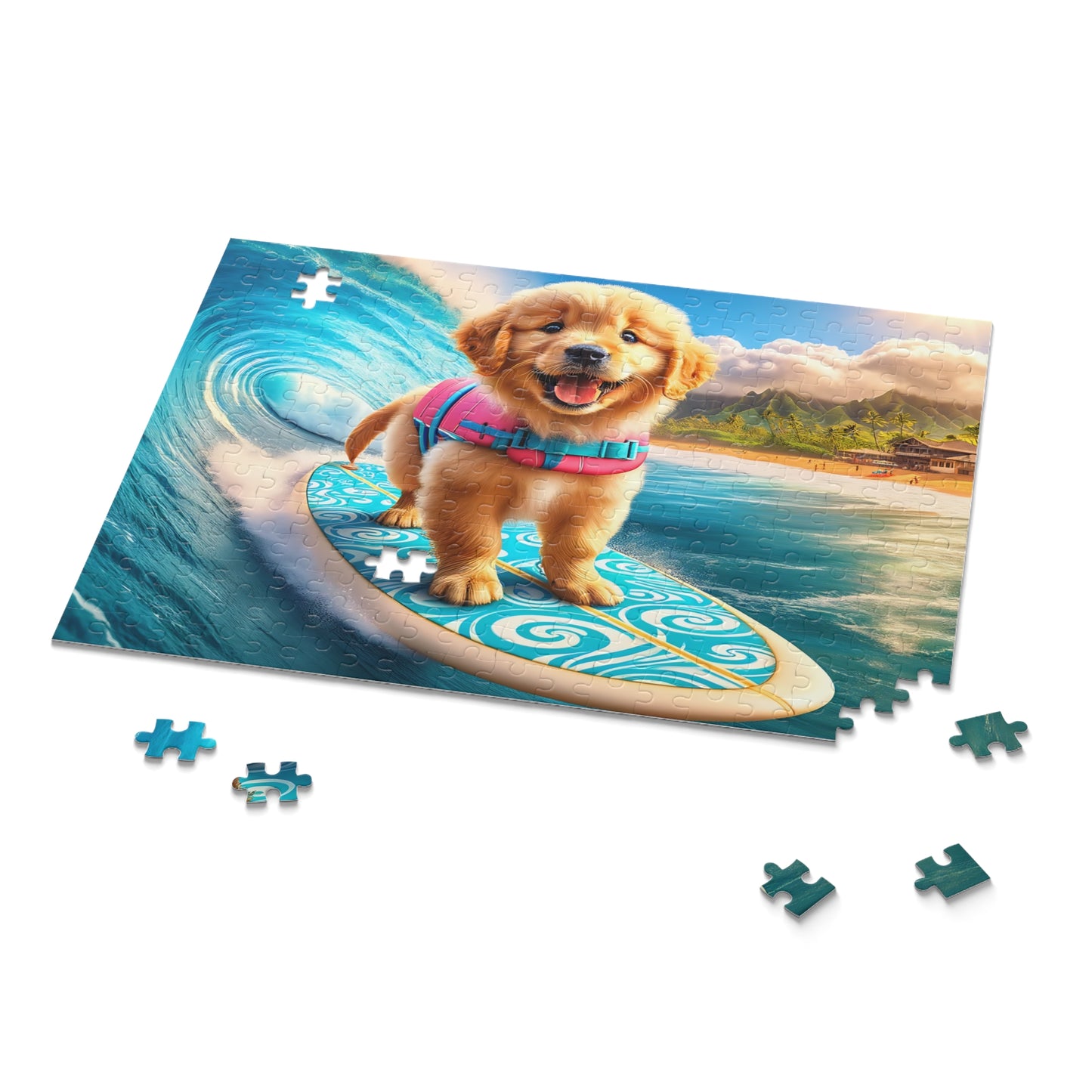 Surf Pups! Surfing Golden Retriever Puppy Puzzle 6 - (120, 252, 500-Piece)