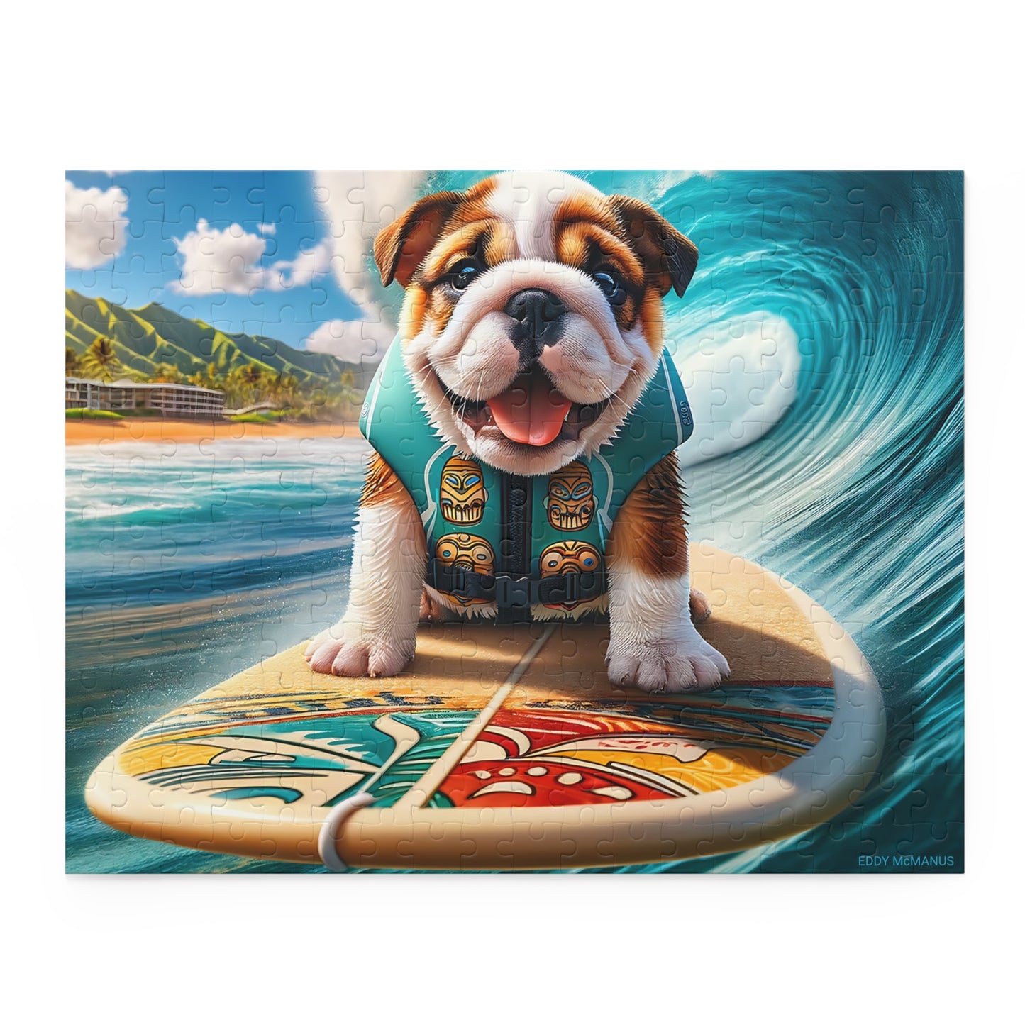 Surf Pups! Surfing English Bulldog Puppy Puzzle 9 - (120, 252, 500-Piece)
