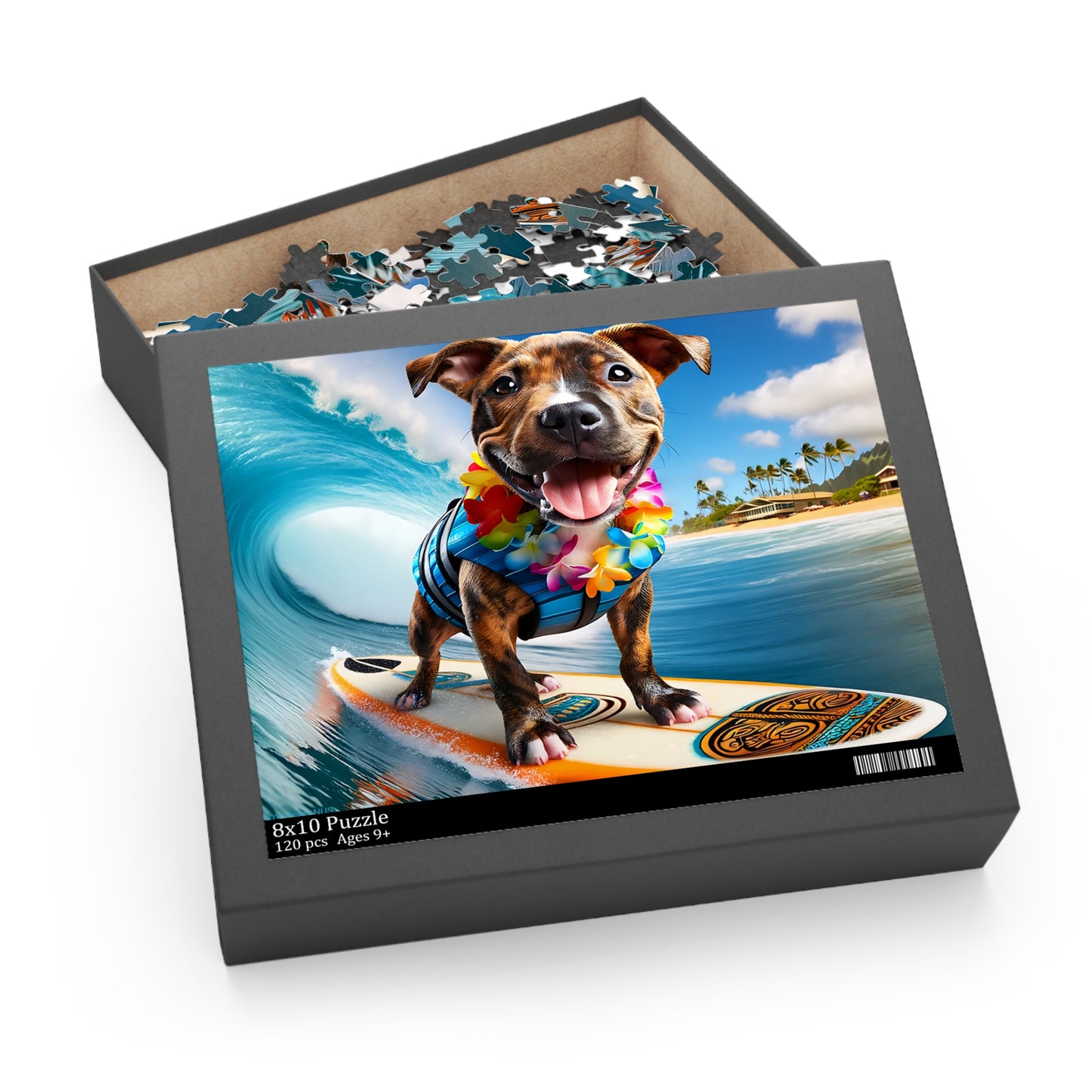 Surf Pups! Surfing Pit Bull Puppy Puzzle 9 - (120, 252, 500-Piece)