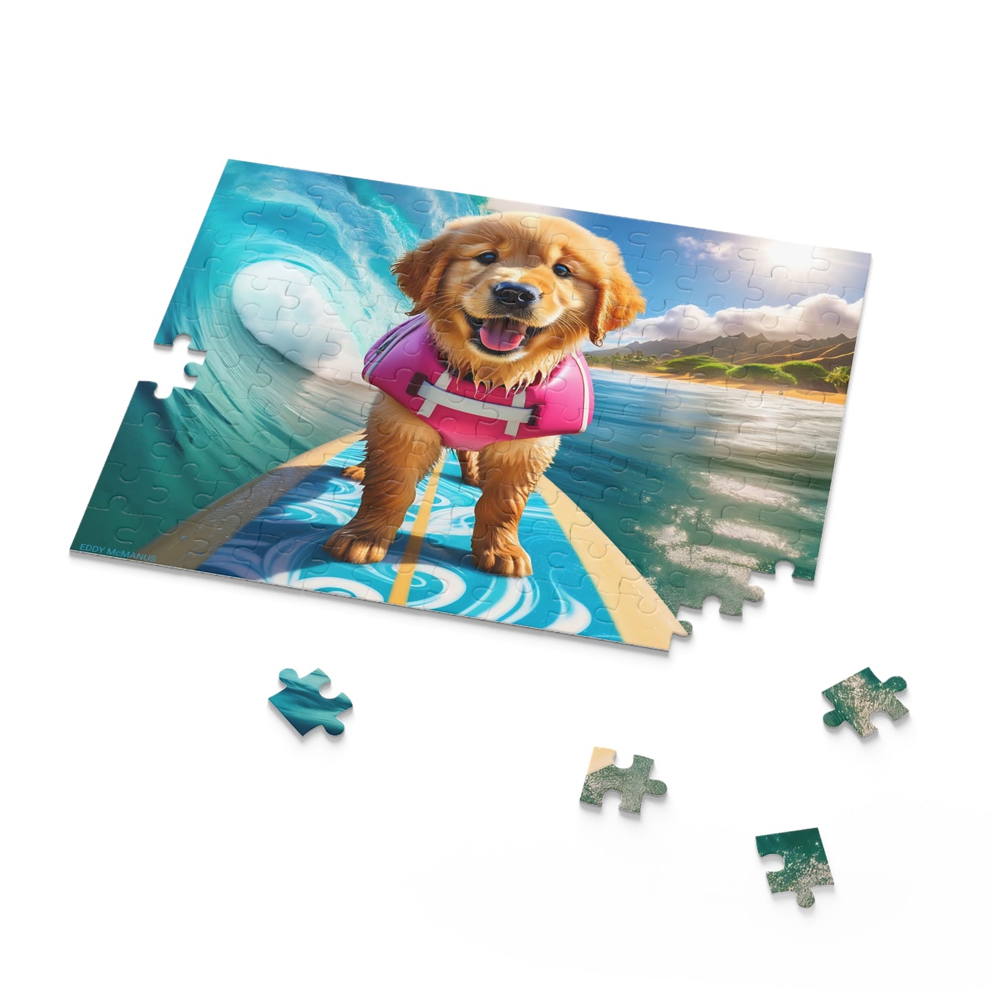 Surf Pups! Surfing Golden Retriever Puppy Puzzle 2 - (120, 252, 500-Piece)