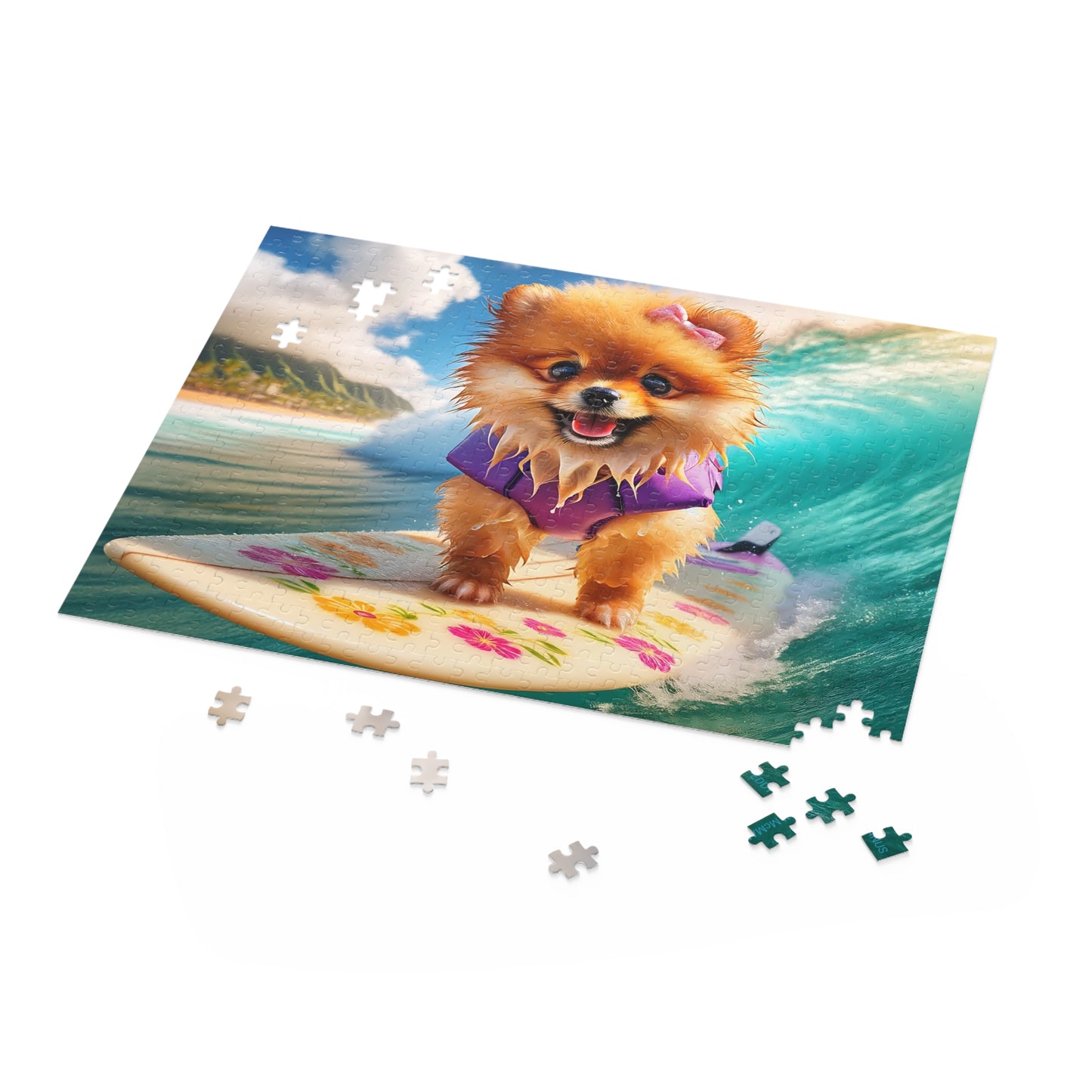 Surf Pups! Surfing Pomeranian Puppy Puzzle 12 - (120, 252, 500-Piece)