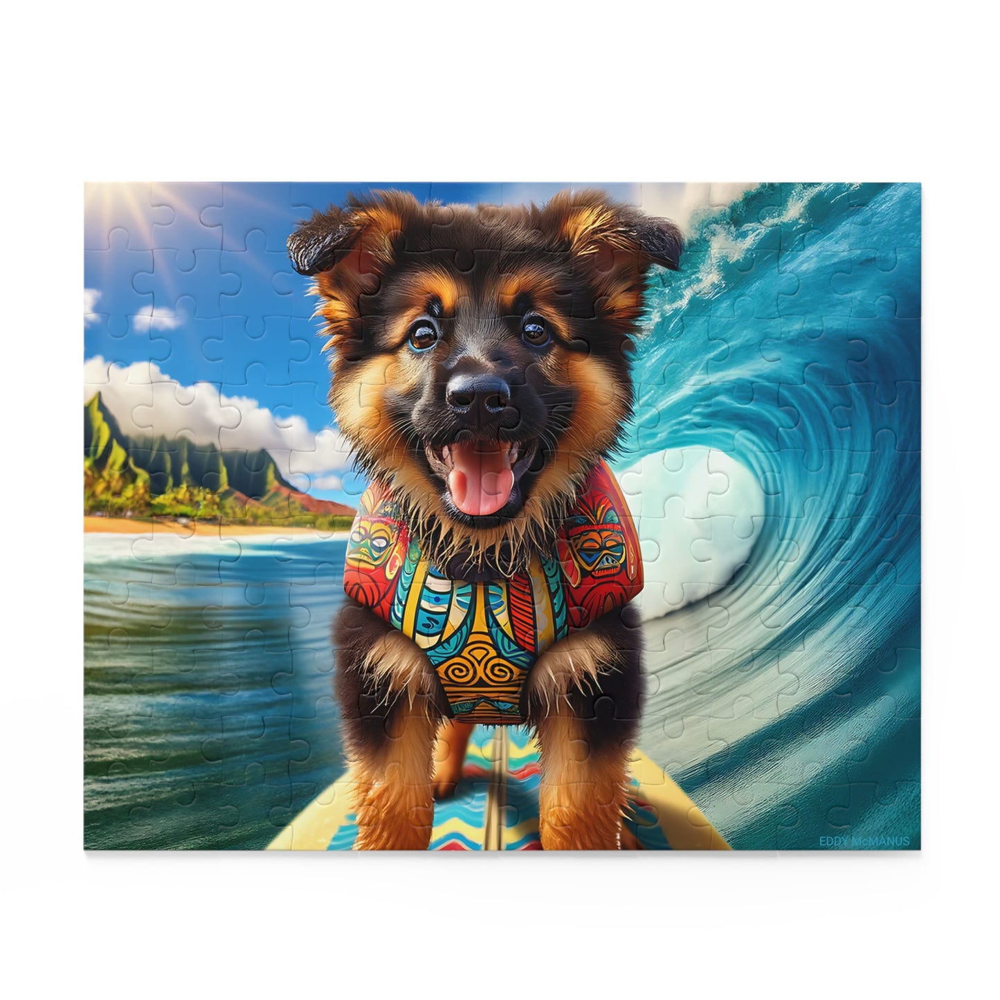 Surf Pups! Surfing German Shepherd Puppy Puzzle 5 - (120, 252, 500-Piece)