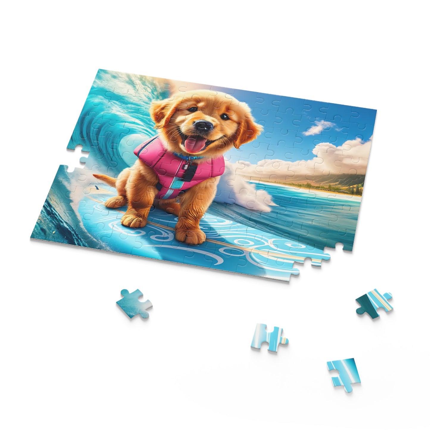 Surf Pups! Surfing Golden Retriever Puppy Puzzle 1 - (120, 252, 500-Piece)
