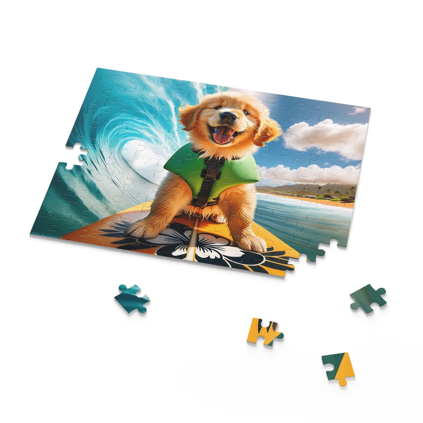 Surf Pups! Surfing Golden Retriever Puppy Puzzle 12 - (120, 252, 500-Piece)