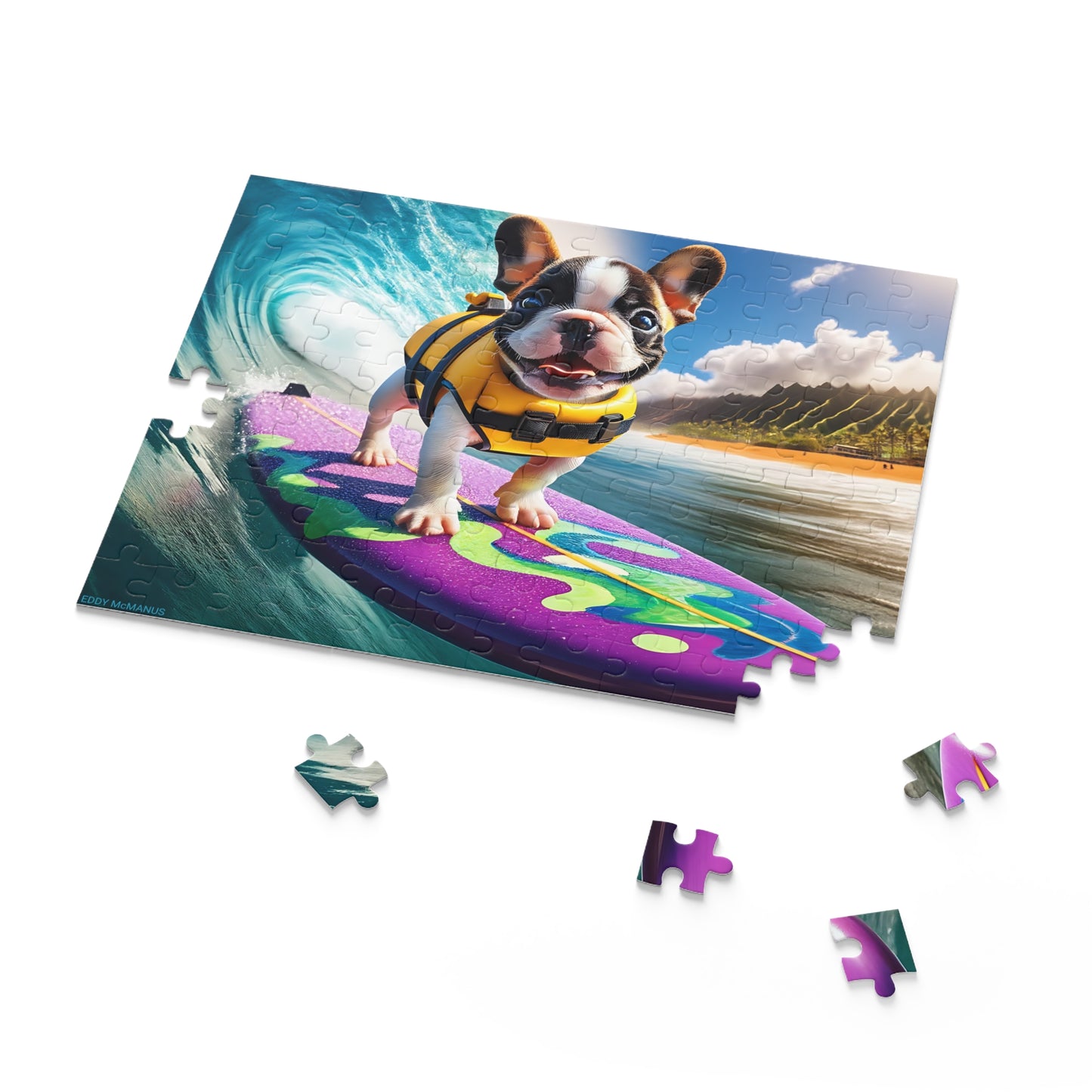 Surf Pups! Surfing French Bulldog Puppy Puzzle 9 - (120, 252, 500-Piece)