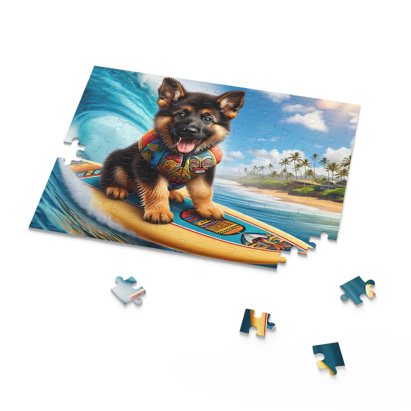 Surf Pups! Surfing German Shepherd Puppy Puzzle 4 - (120, 252, 500-Piece)