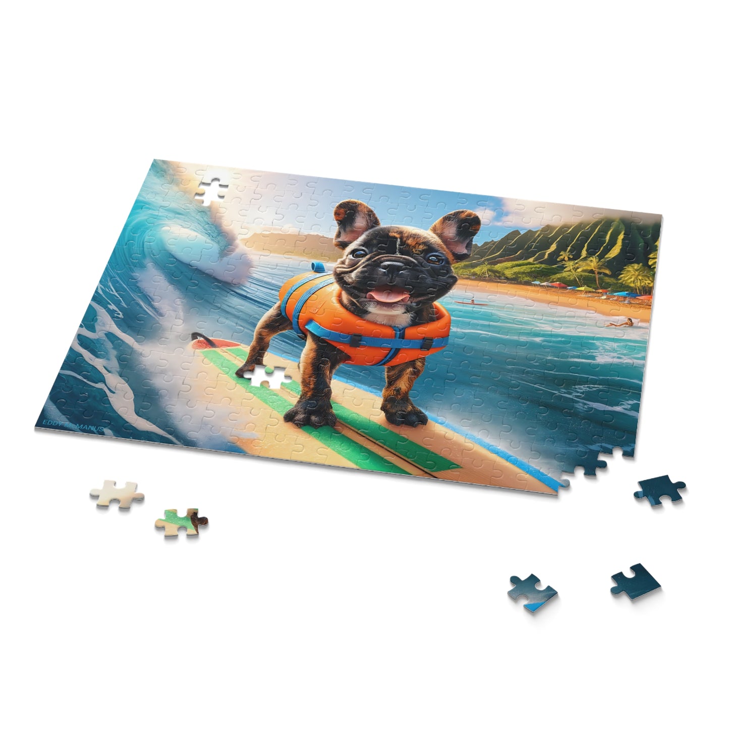 Surf Pups! Surfing French Bulldog Puppy Puzzle 1 - (120, 252, 500-Piece)