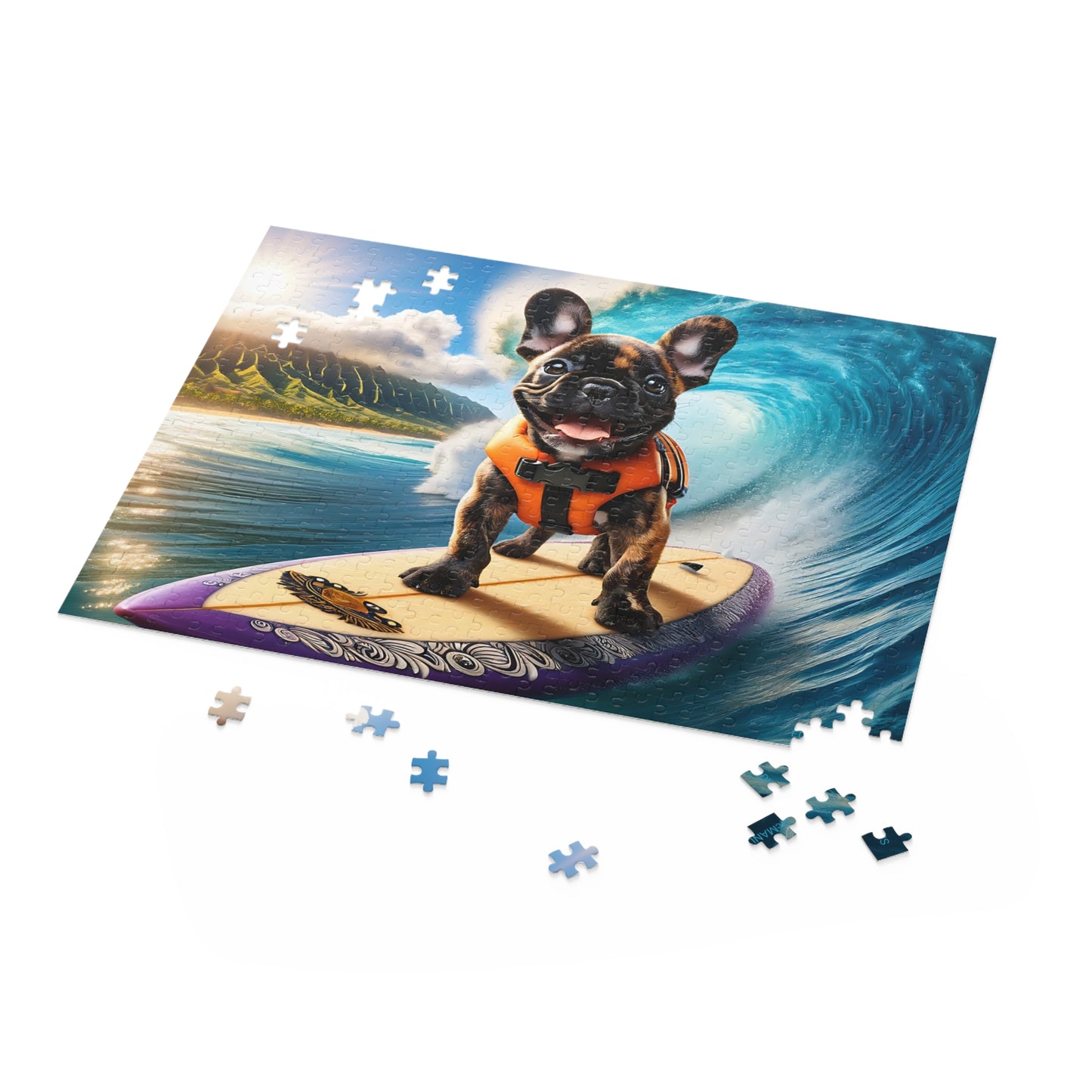 Surf Pups! Surfing French Bulldog Puppy Puzzle 11 - (120, 252, 500-Piece)