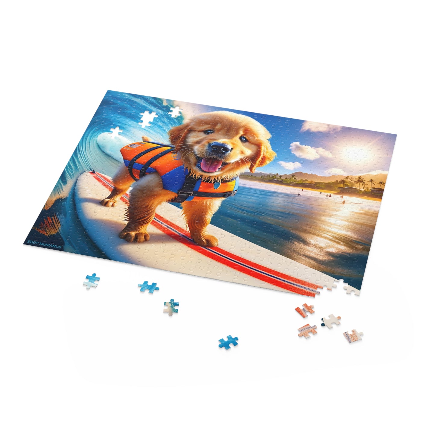 Surf Pups! Surfing Golden Retriever Puppy Puzzle 7 - (120, 252, 500-Piece)