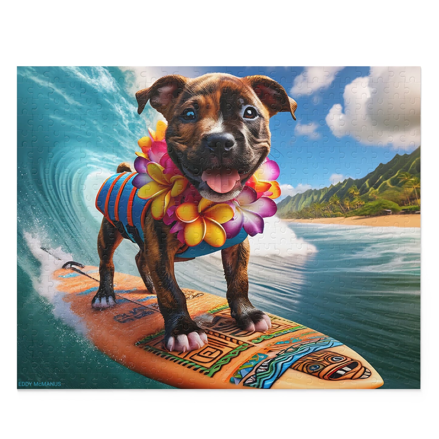 Surf Pups! Surfing Pit Bull Puppy Puzzle 10 - (120, 252, 500-Piece)