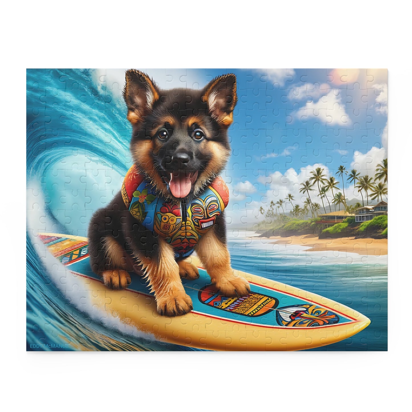 Surf Pups! Surfing German Shepherd Puppy Puzzle 4 - (120, 252, 500-Piece)