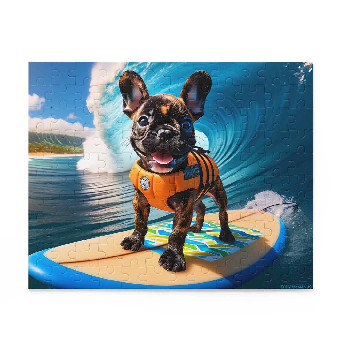 Surf Pups! Surfing French Bulldog Puppy Puzzle 7 - (120, 252, 500-Piece)