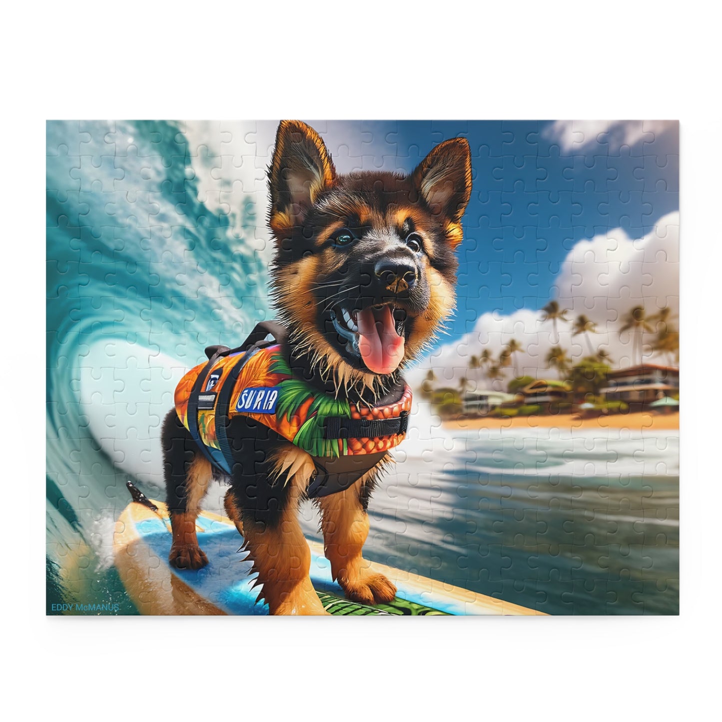 Surf Pups! Surfing German Shepherd Puppy Puzzle 8 - (120, 252, 500-Piece)