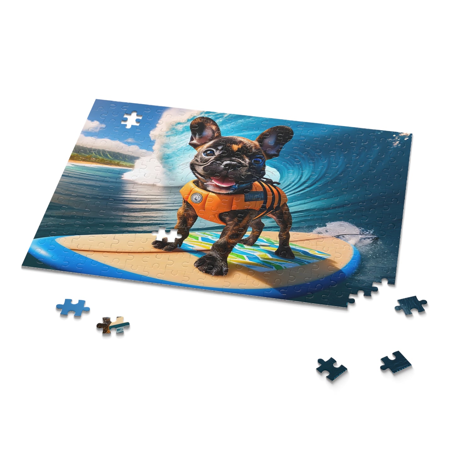 Surf Pups! Surfing French Bulldog Puppy Puzzle 7 - (120, 252, 500-Piece)