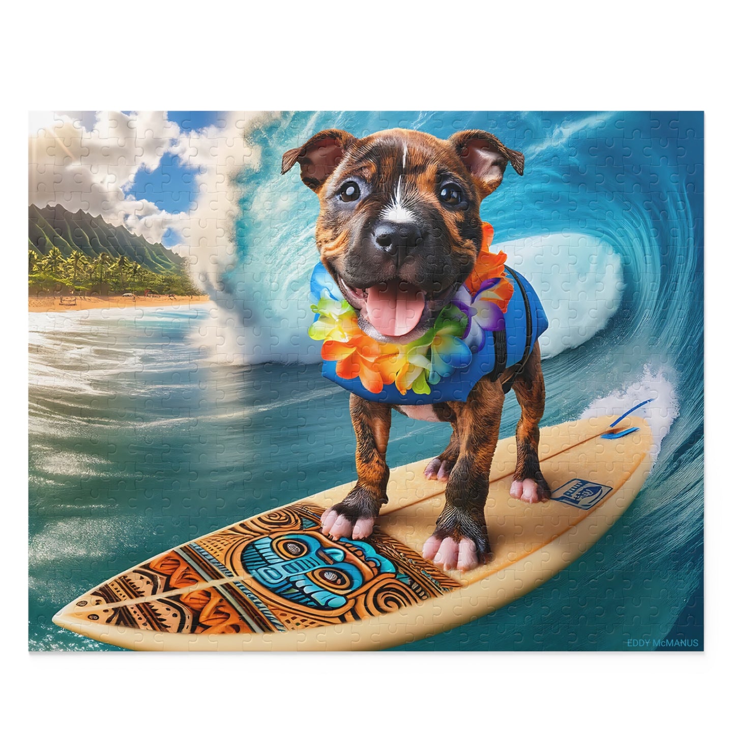 Surf Pups! Surfing Pit Bull Puppy Puzzle 12 - (120, 252, 500-Piece)