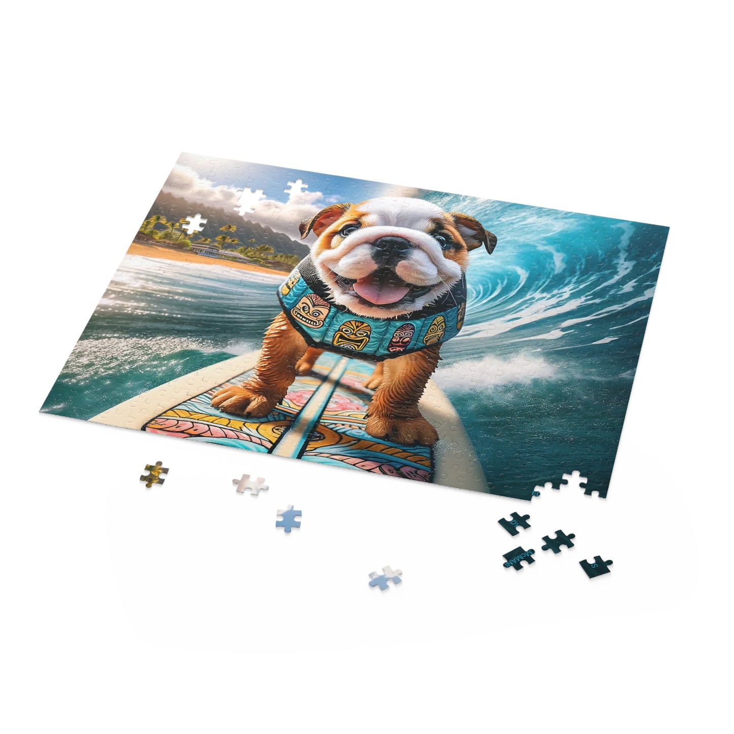 Surf Pups! Surfing English Bulldog Puppy Puzzle 7 - (120, 252, 500-Piece)