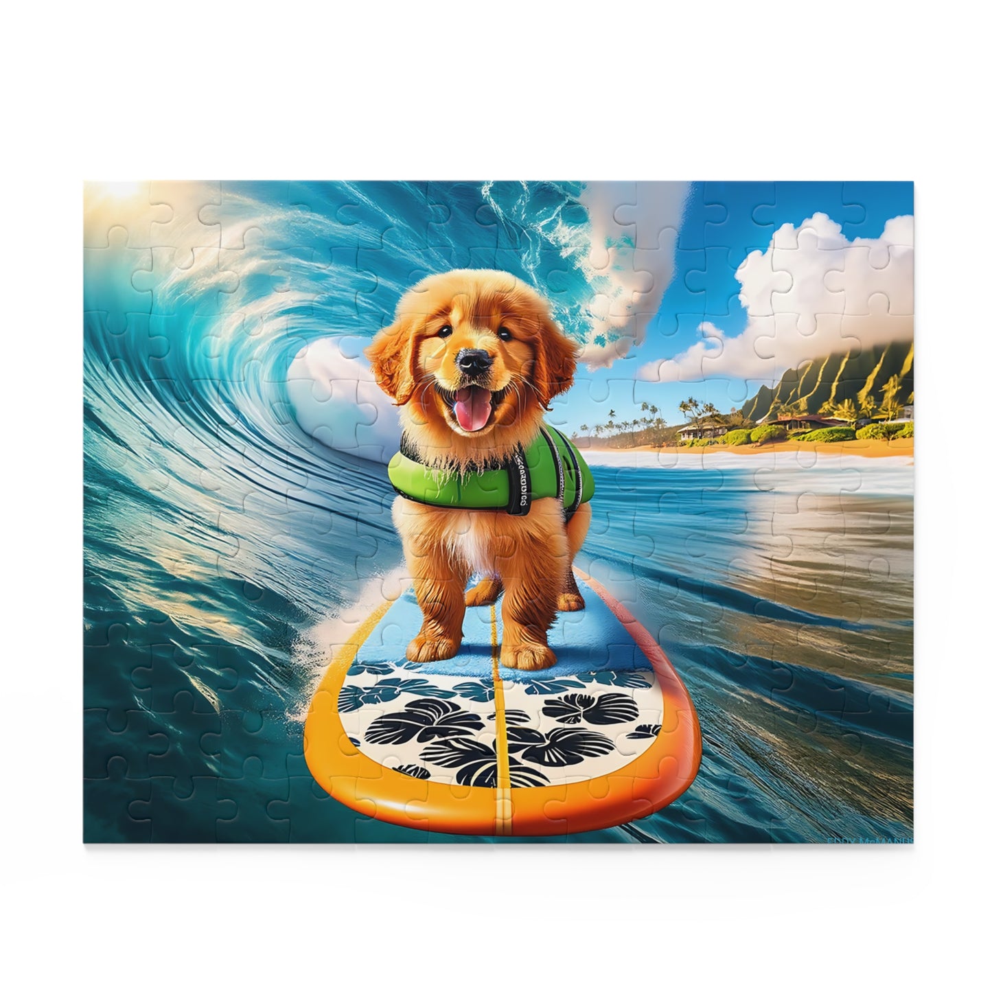 Surf Pups! Surfing Golden Retriever Puppy Puzzle 11 - (120, 252, 500-Piece)