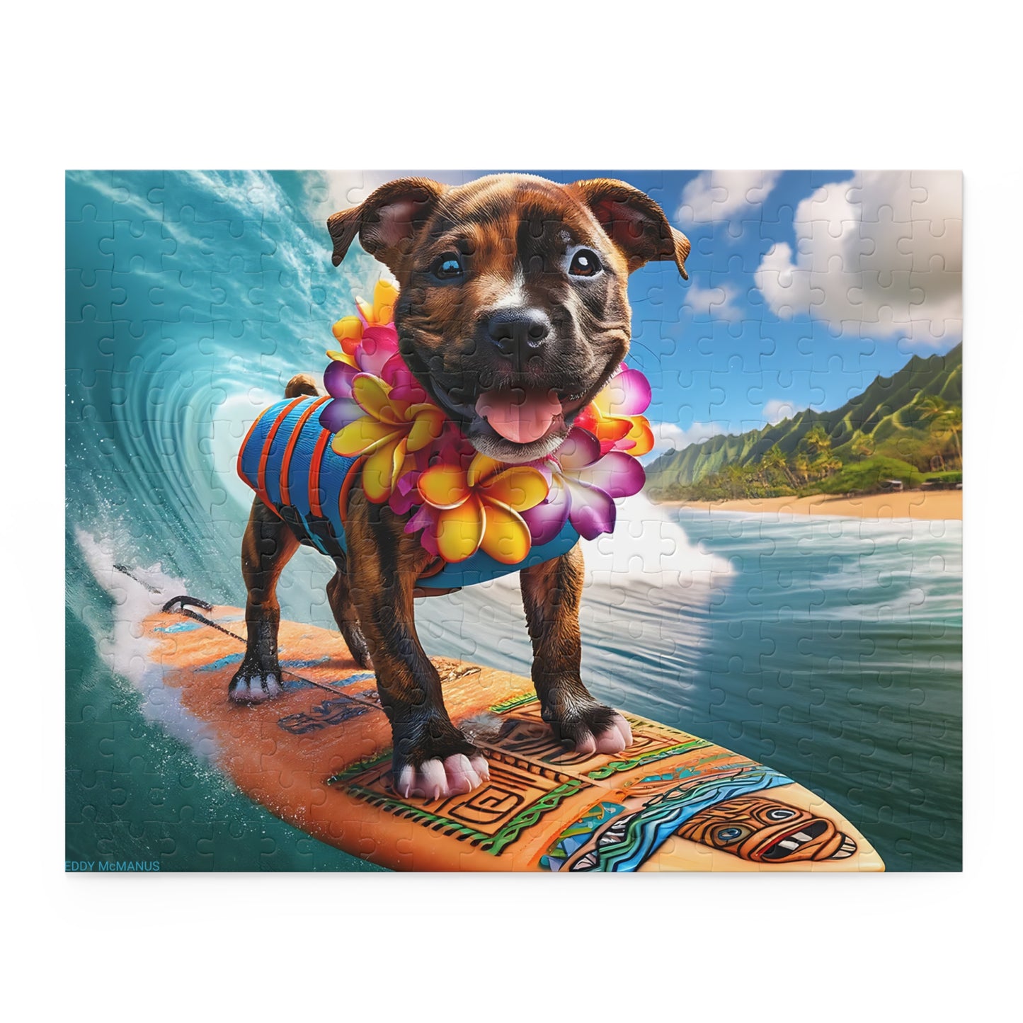 Surf Pups! Surfing Pit Bull Puppy Puzzle 10 - (120, 252, 500-Piece)