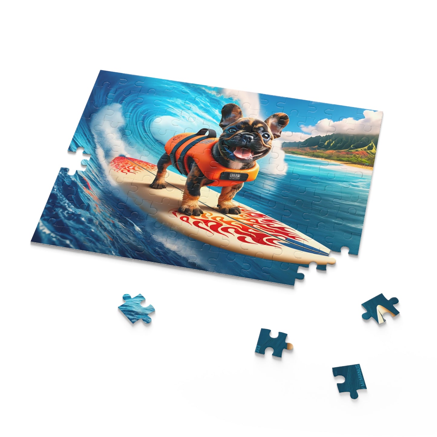 Surf Pups! Surfing French Bulldog Puppy Puzzle 3 - (120, 252, 500-Piece)