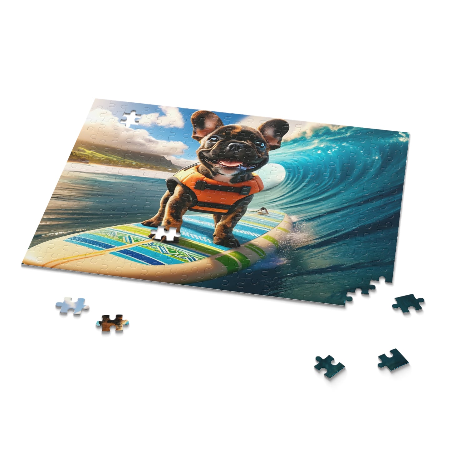 Surf Pups! Surfing French Bulldog Puppy Puzzle 8 - (120, 252, 500-Piece)