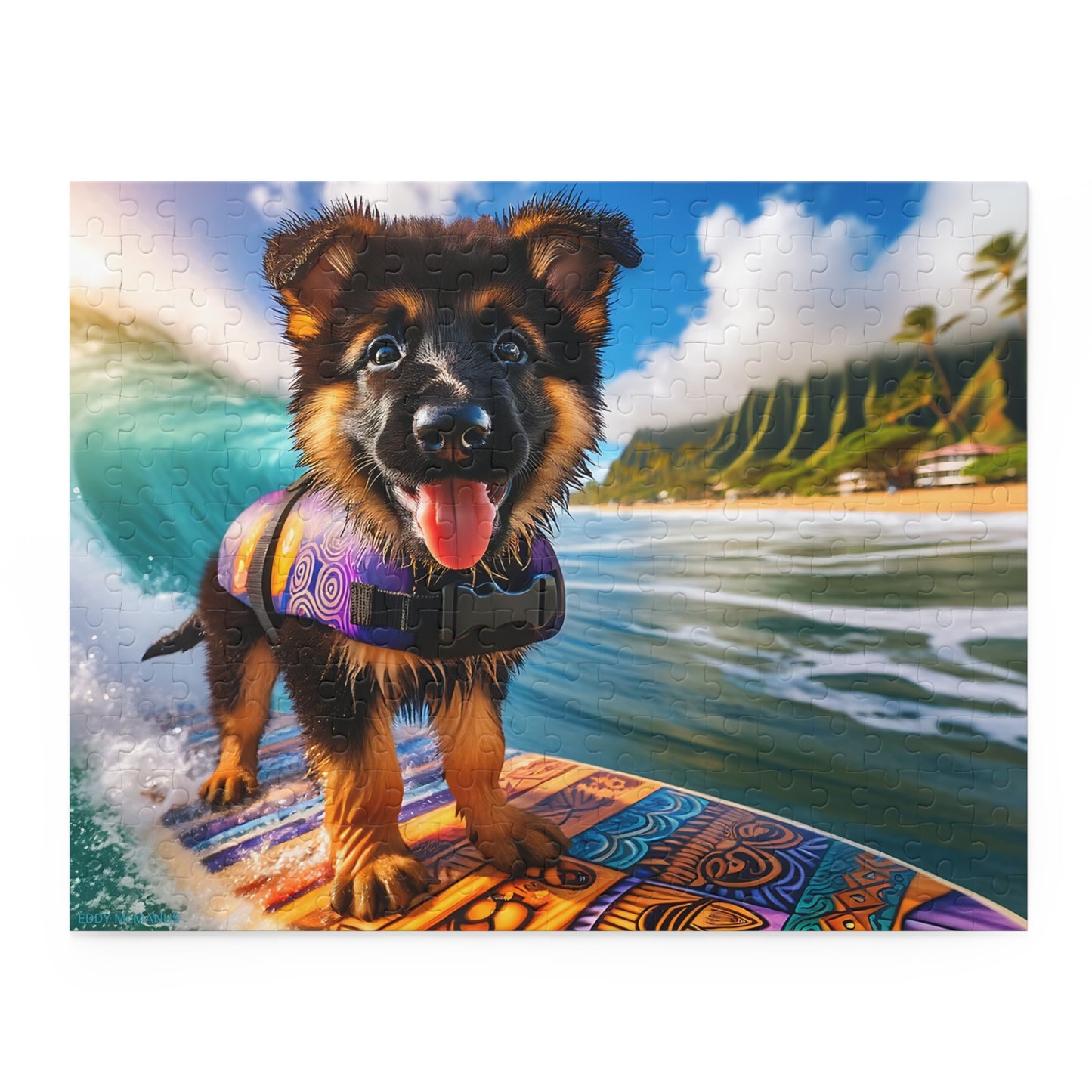 Surf Pups! Surfing German Shepherd Puppy Puzzle 9 - (120, 252, 500-Piece)