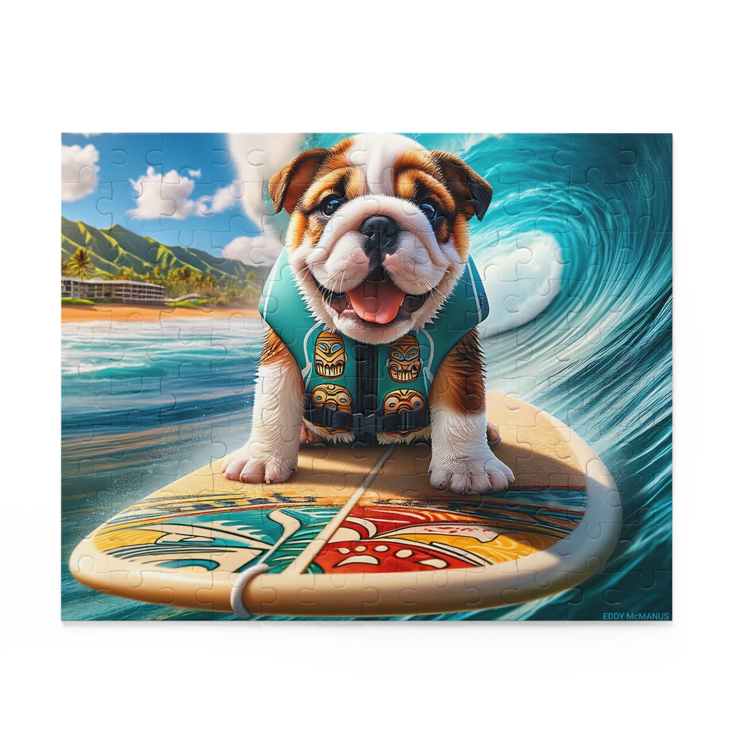 Surf Pups! Surfing English Bulldog Puppy Puzzle 9 - (120, 252, 500-Piece)