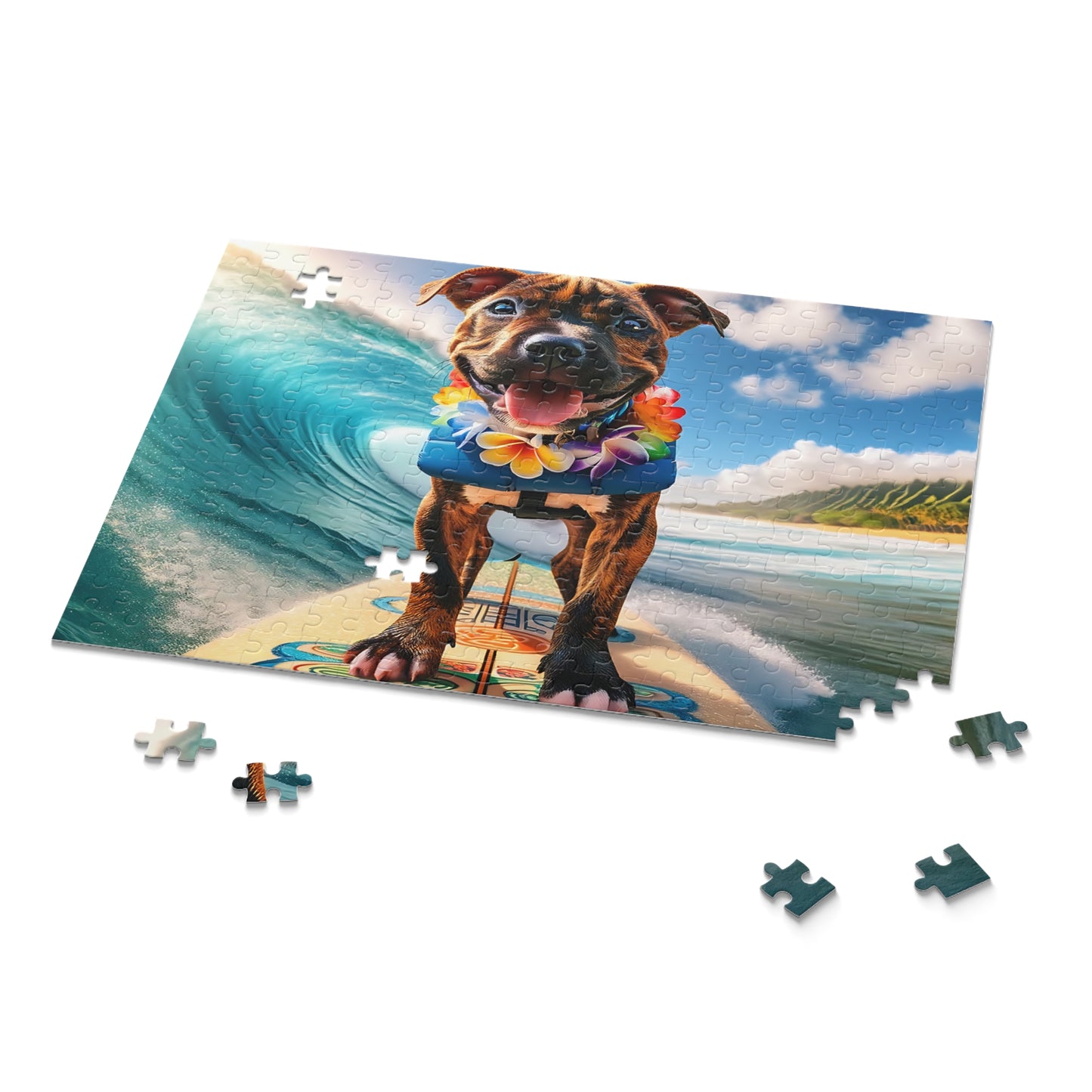 Surf Pups! Surfing Pit Bull Puppy Puzzle 1 - (120, 252, 500-Piece)