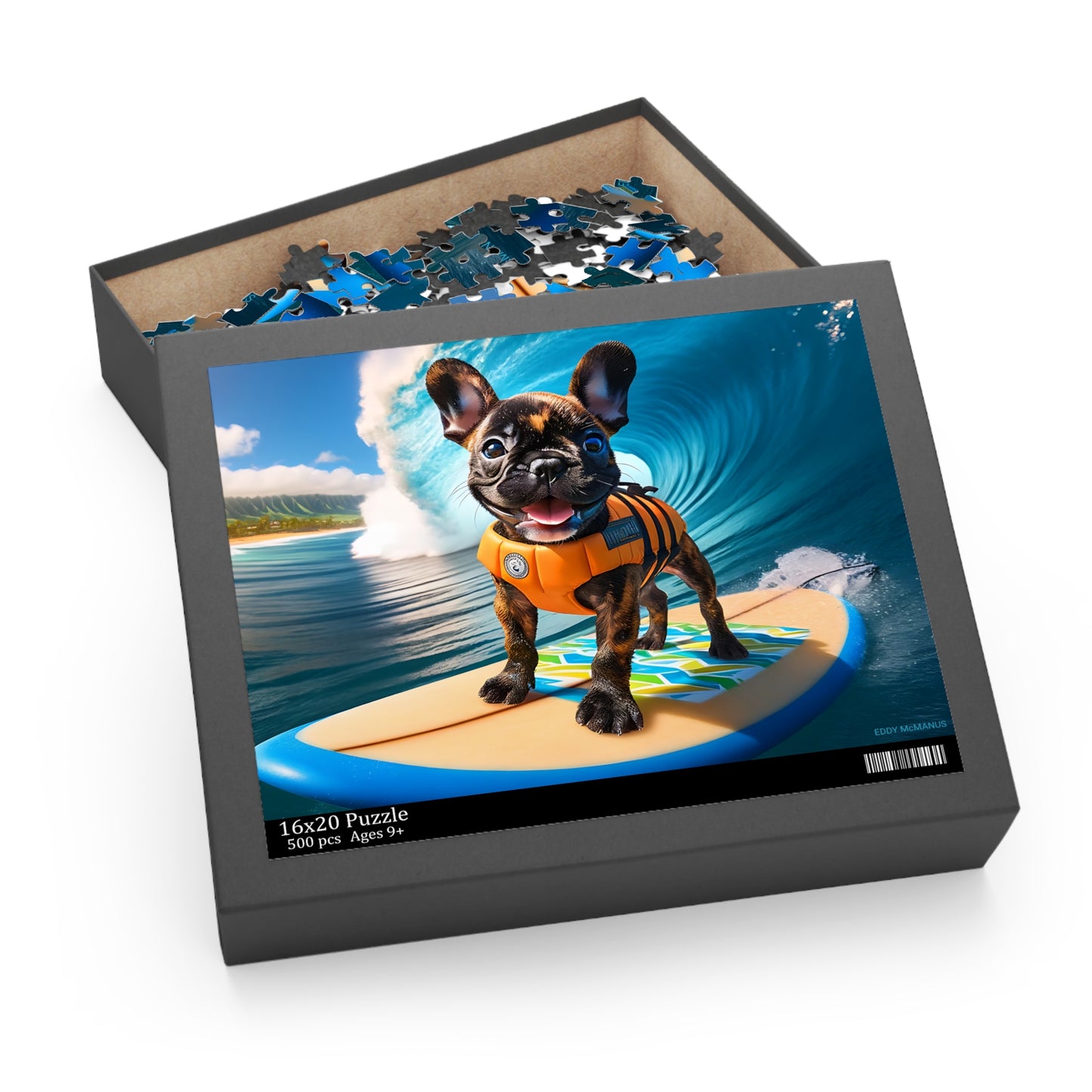 Surf Pups! Surfing French Bulldog Puppy Puzzle 7 - (120, 252, 500-Piece)