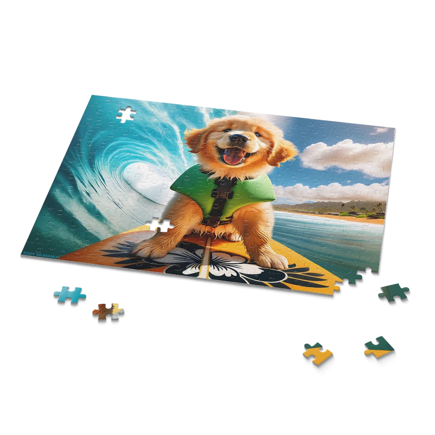 Surf Pups! Surfing Golden Retriever Puppy Puzzle 12 - (120, 252, 500-Piece)