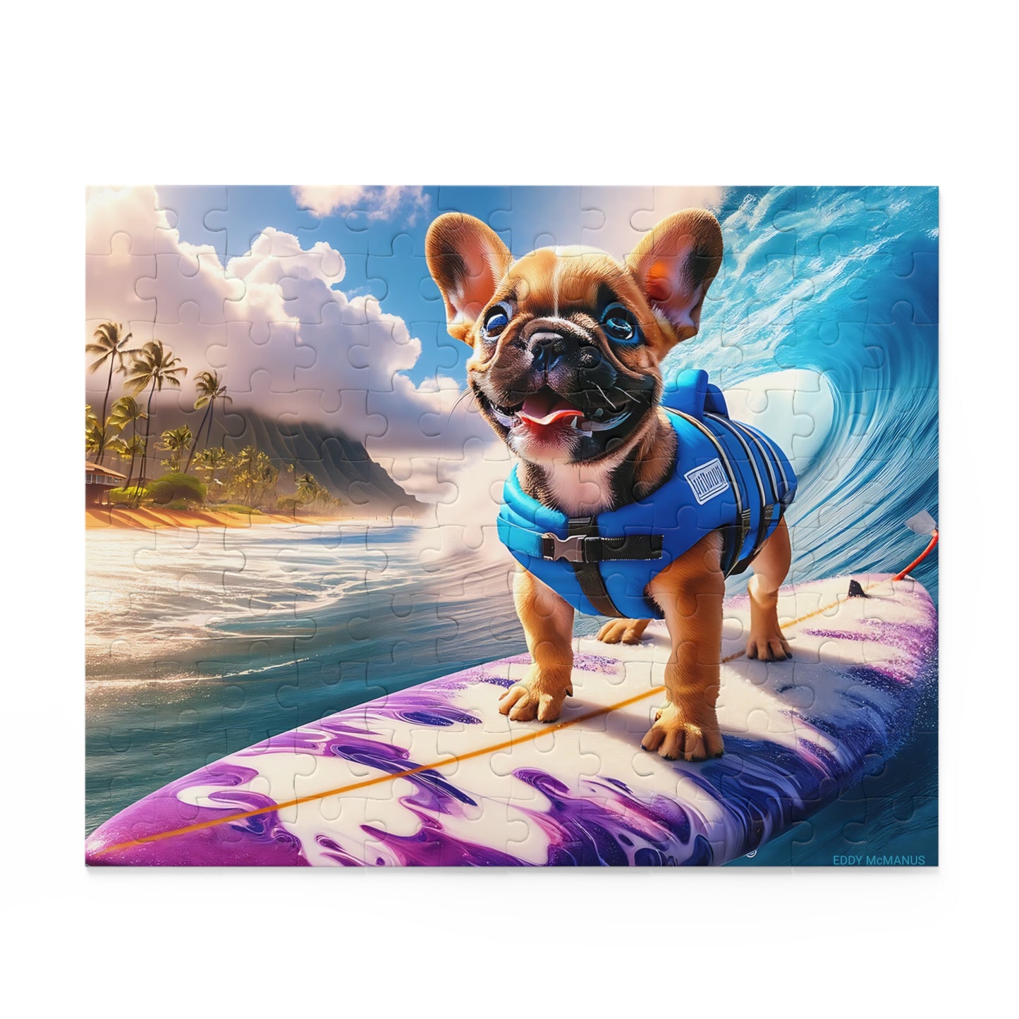Surf Pups! Surfing French Bulldog Puppy Puzzle 12 - (120, 252, 500-Piece)