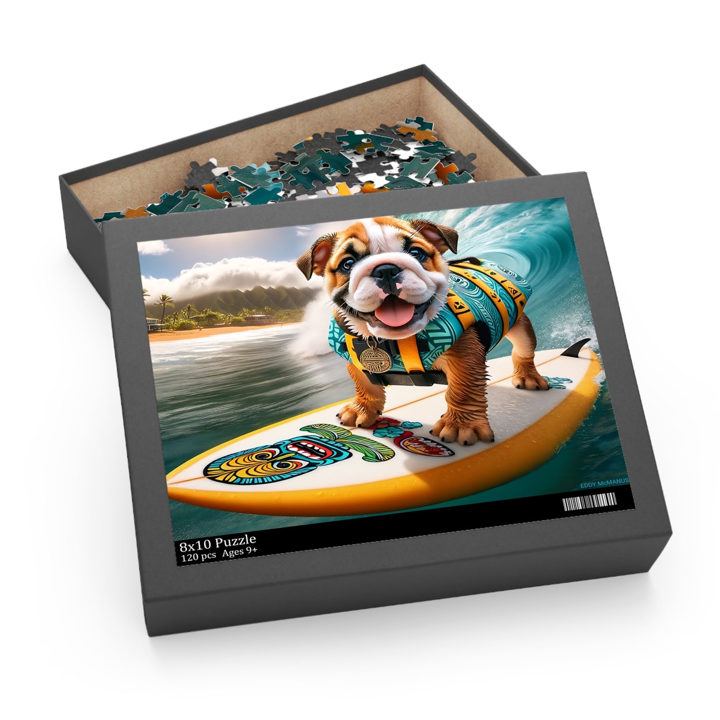 Surf Pups! Surfing English Bulldog Puppy Puzzle 6 - (120, 252, 500-Piece)