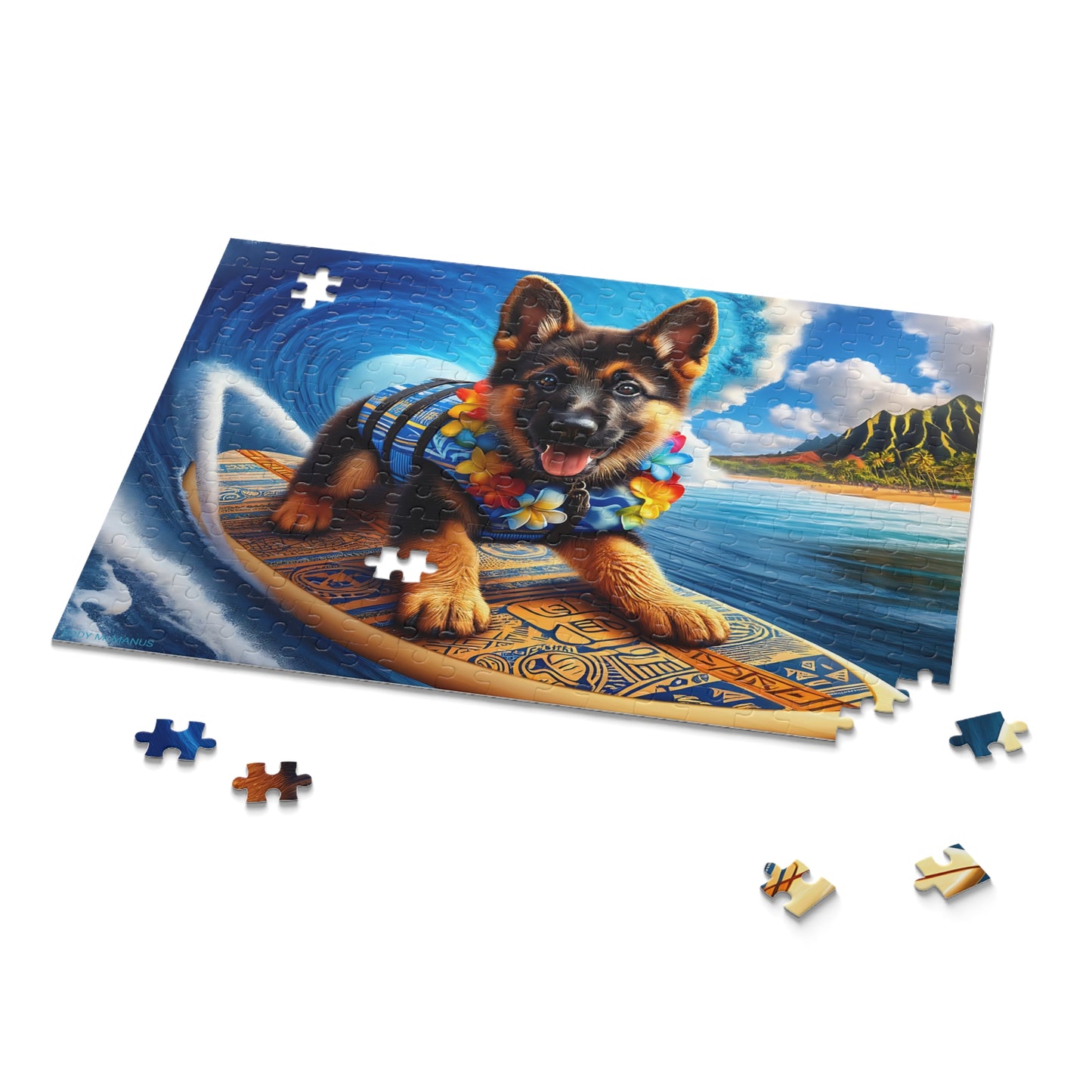 Surf Pups! Surfing German Shepherd Puppy Puzzle 10 - (120, 252, 500-Piece)