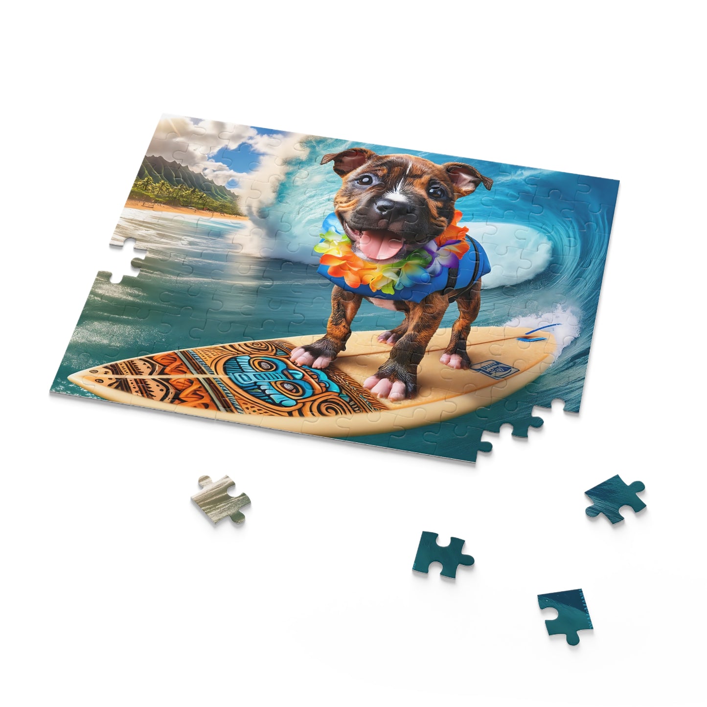 Surf Pups! Surfing Pit Bull Puppy Puzzle 12 - (120, 252, 500-Piece)