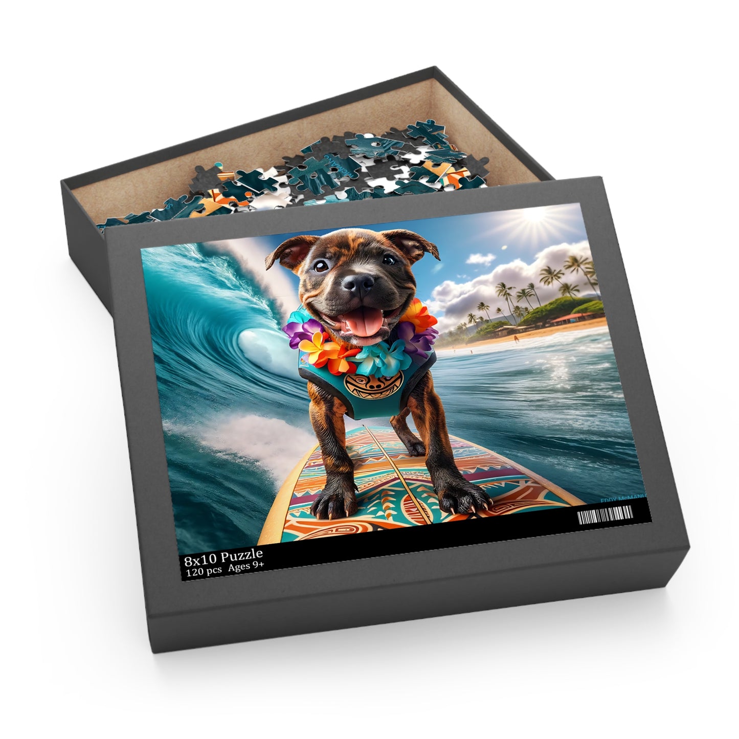 Surf Pups! Surfing Pit Bull Puppy Puzzle 5 - (120, 252, 500-Piece)