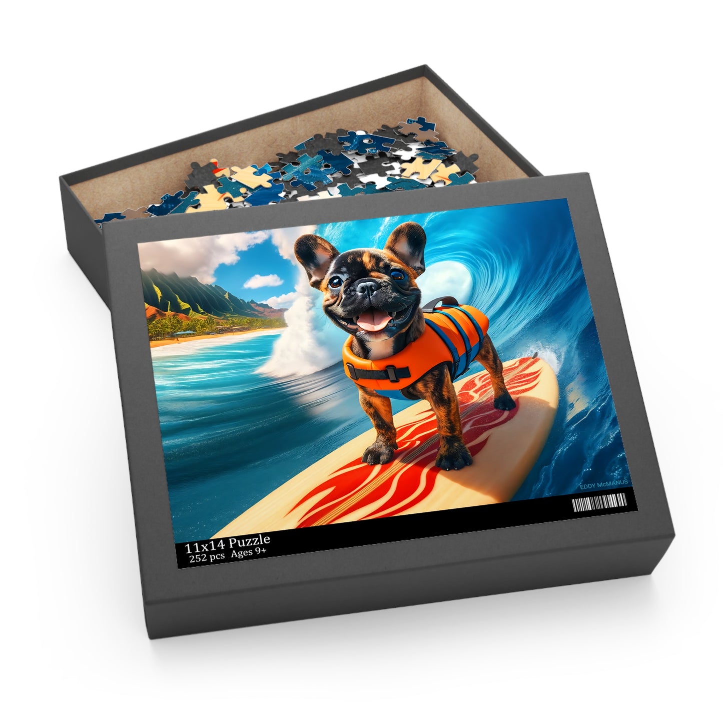 Surf Pups! Surfing French Bulldog Puppy Puzzle 4 - (120, 252, 500-Piece)
