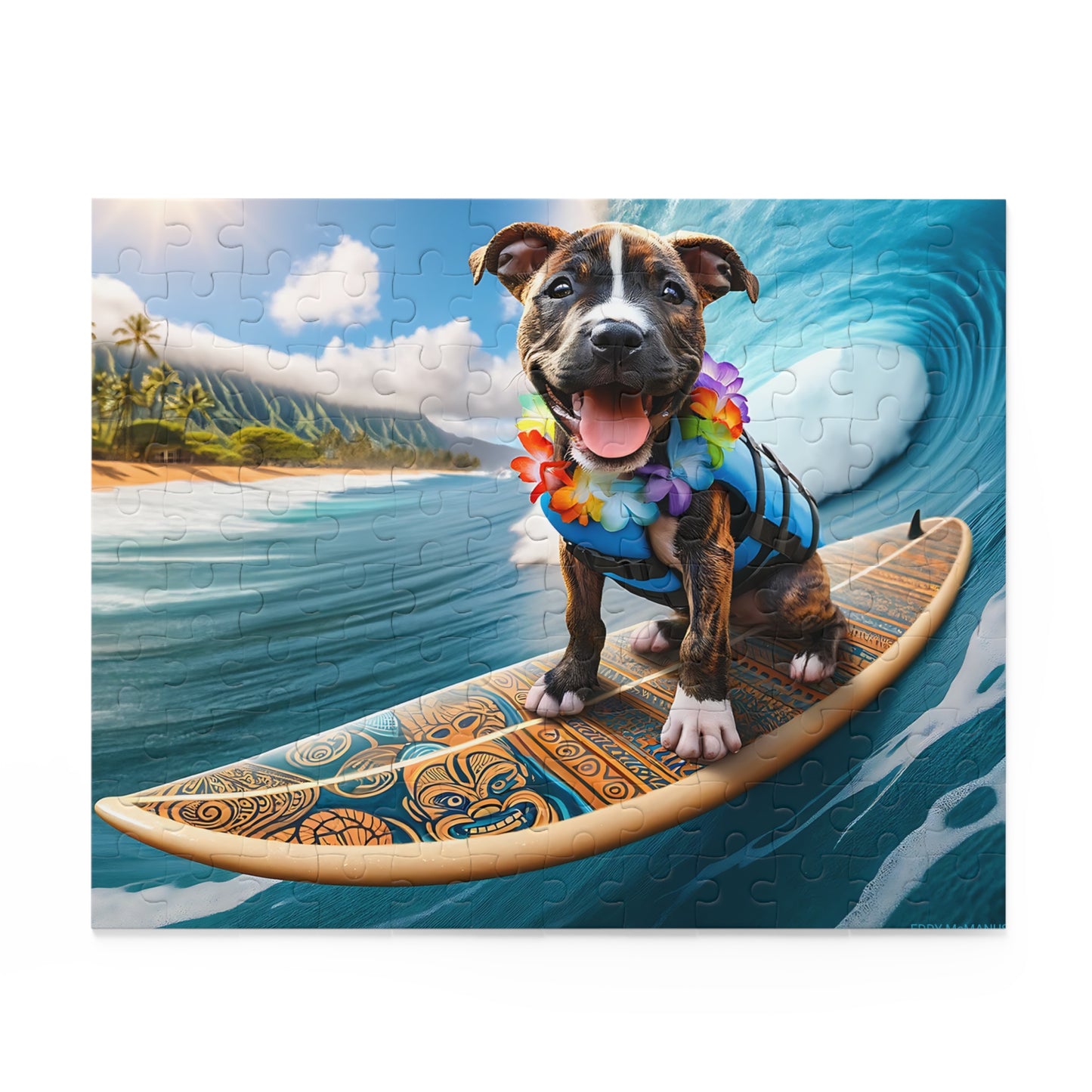 Surf Pups! Surfing Pit Bull Puppy Puzzle 11 - (120, 252, 500-Piece)