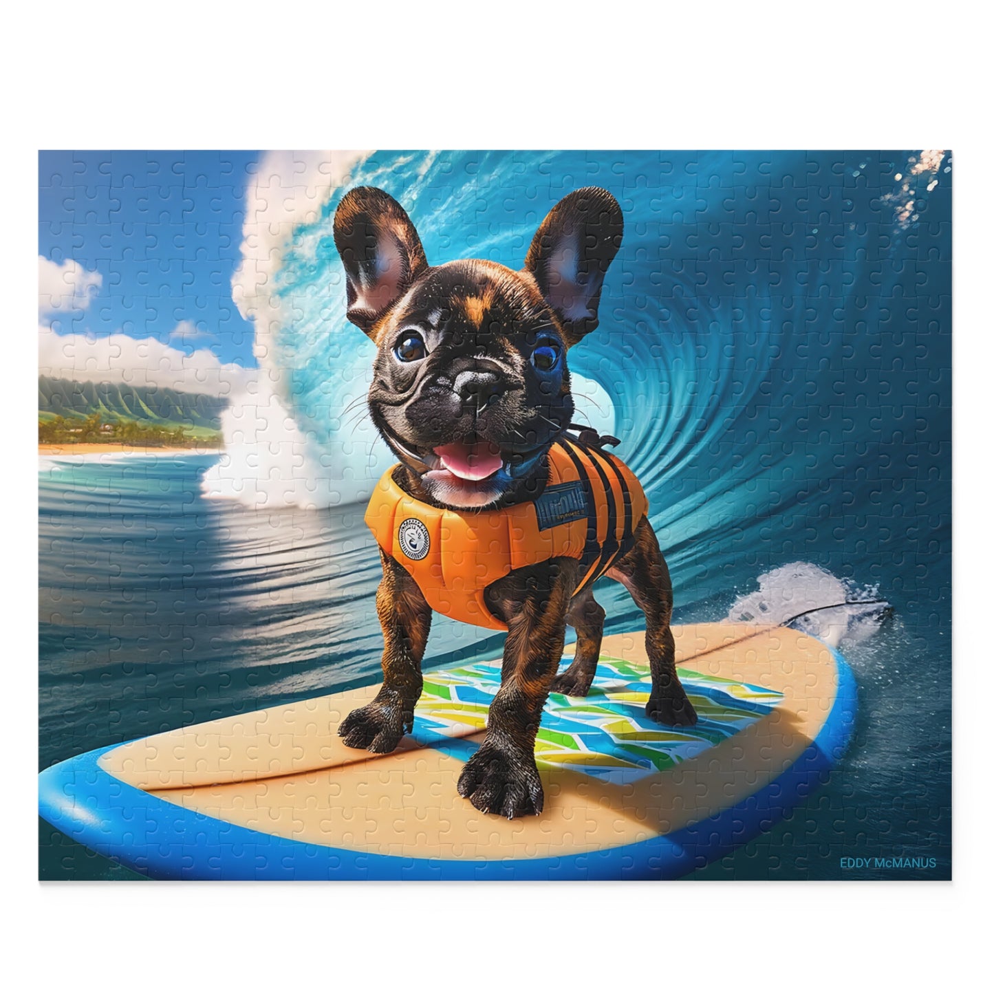 Surf Pups! Surfing French Bulldog Puppy Puzzle 7 - (120, 252, 500-Piece)