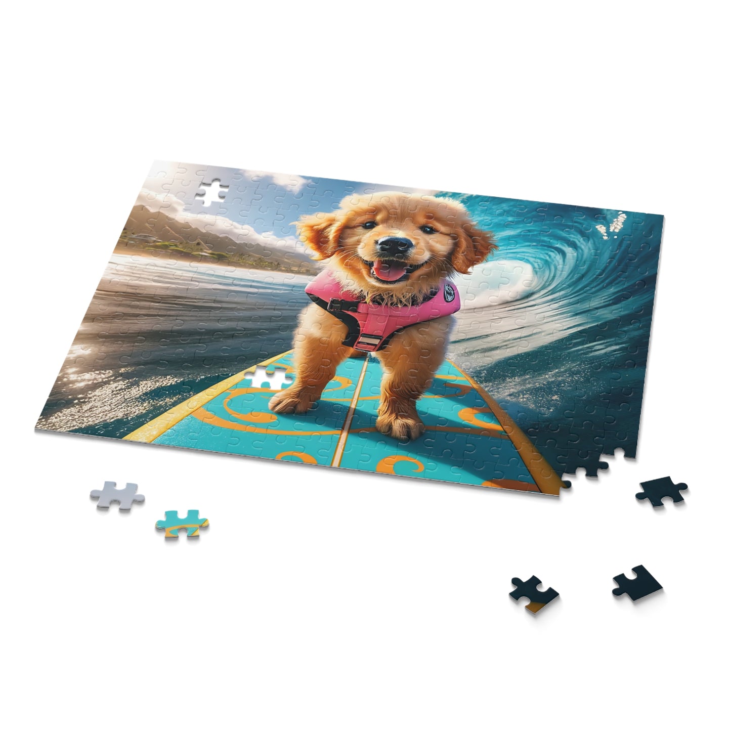 Surf Pups! Surfing Golden Retriever Puppy Puzzle 4 - (120, 252, 500-Piece)