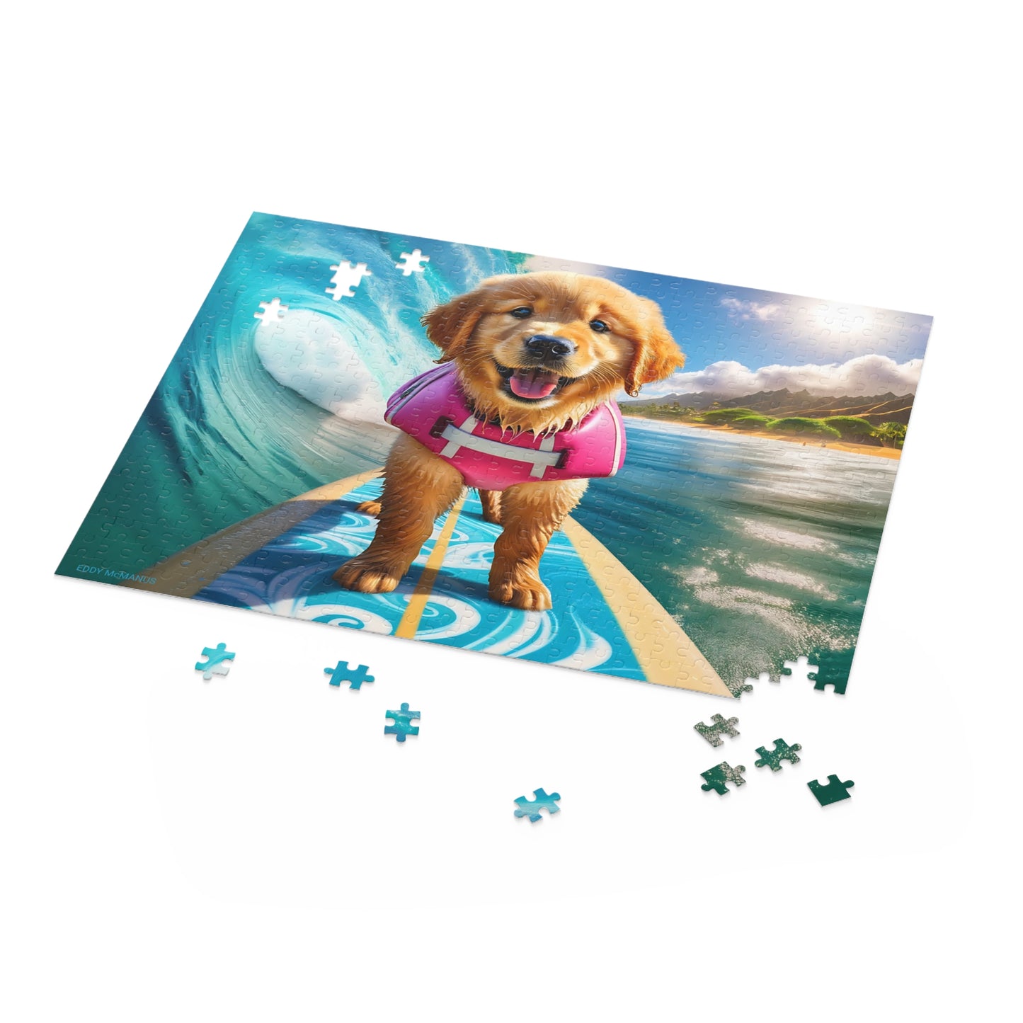 Surf Pups! Surfing Golden Retriever Puppy Puzzle 2 - (120, 252, 500-Piece)