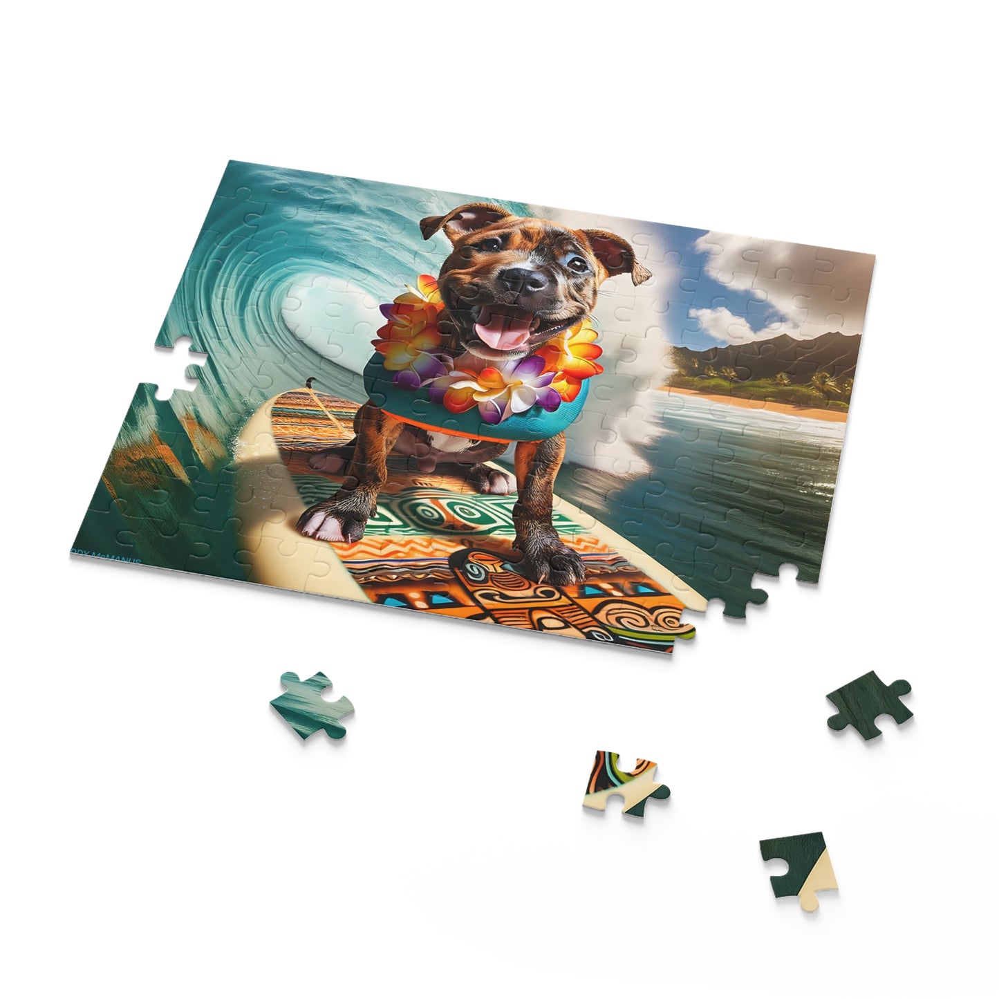 Surf Pups! Surfing Pit Bull Puppy Puzzle 7 - (120, 252, 500-Piece)