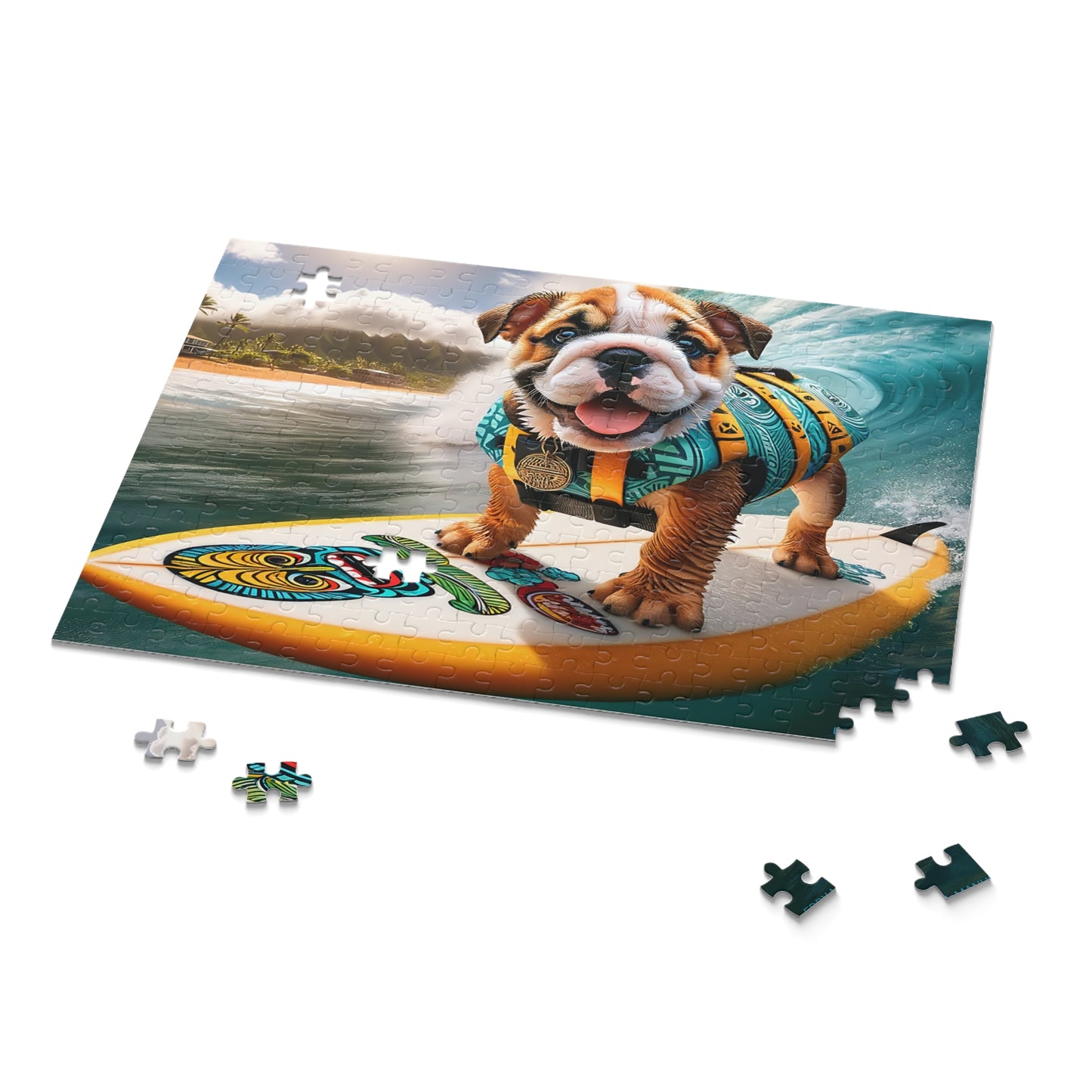 Surf Pups! Surfing English Bulldog Puppy Puzzle 6 - (120, 252, 500-Piece)