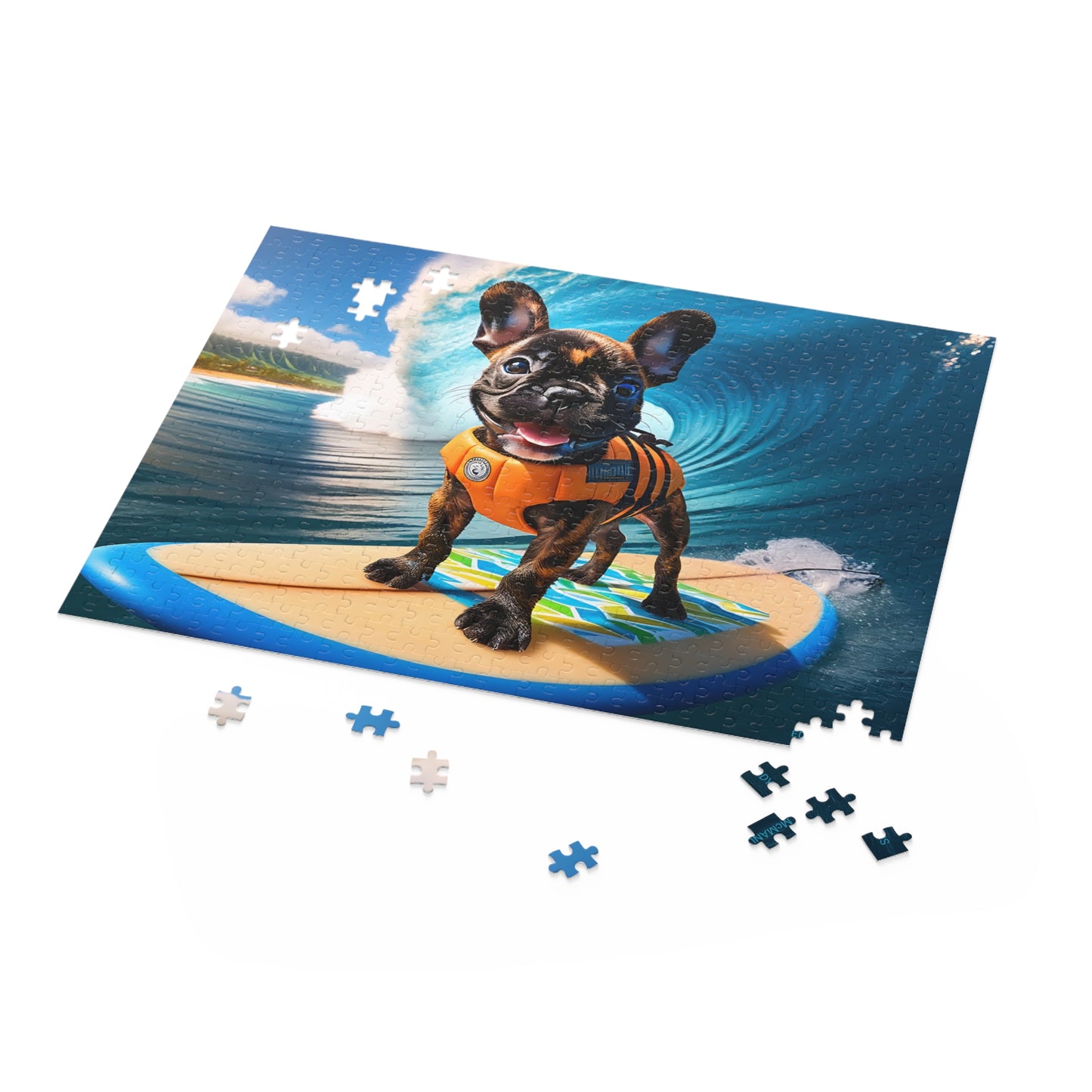 Surf Pups! Surfing French Bulldog Puppy Puzzle 7 - (120, 252, 500-Piece)
