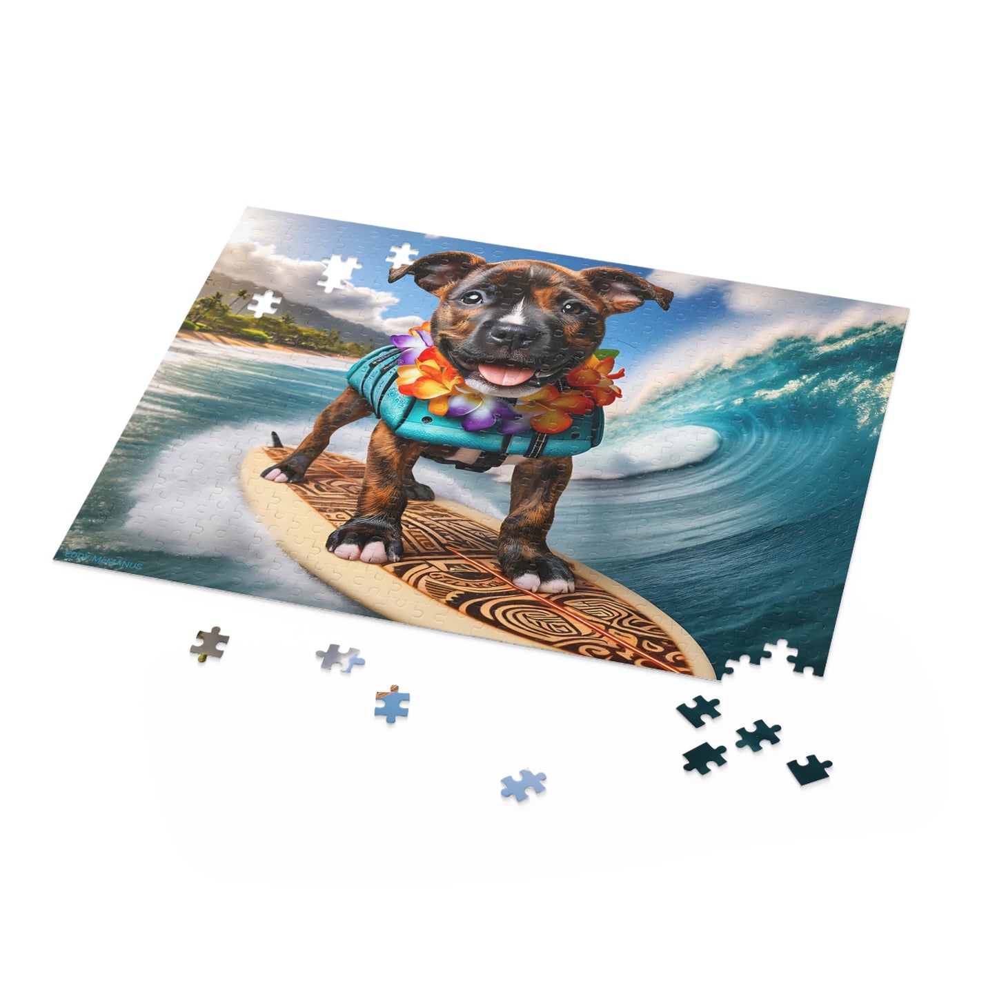 Surf Pups! Surfing Pit Bull Puppy Puzzle 3 - (120, 252, 500-Piece)