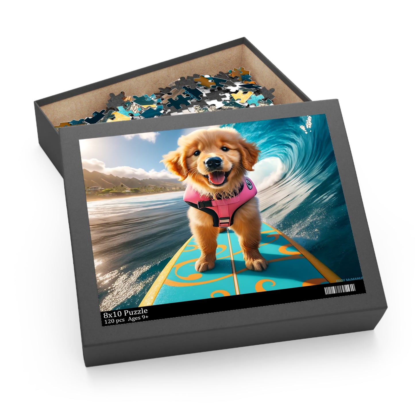 Surf Pups! Surfing Golden Retriever Puppy Puzzle 4 - (120, 252, 500-Piece)