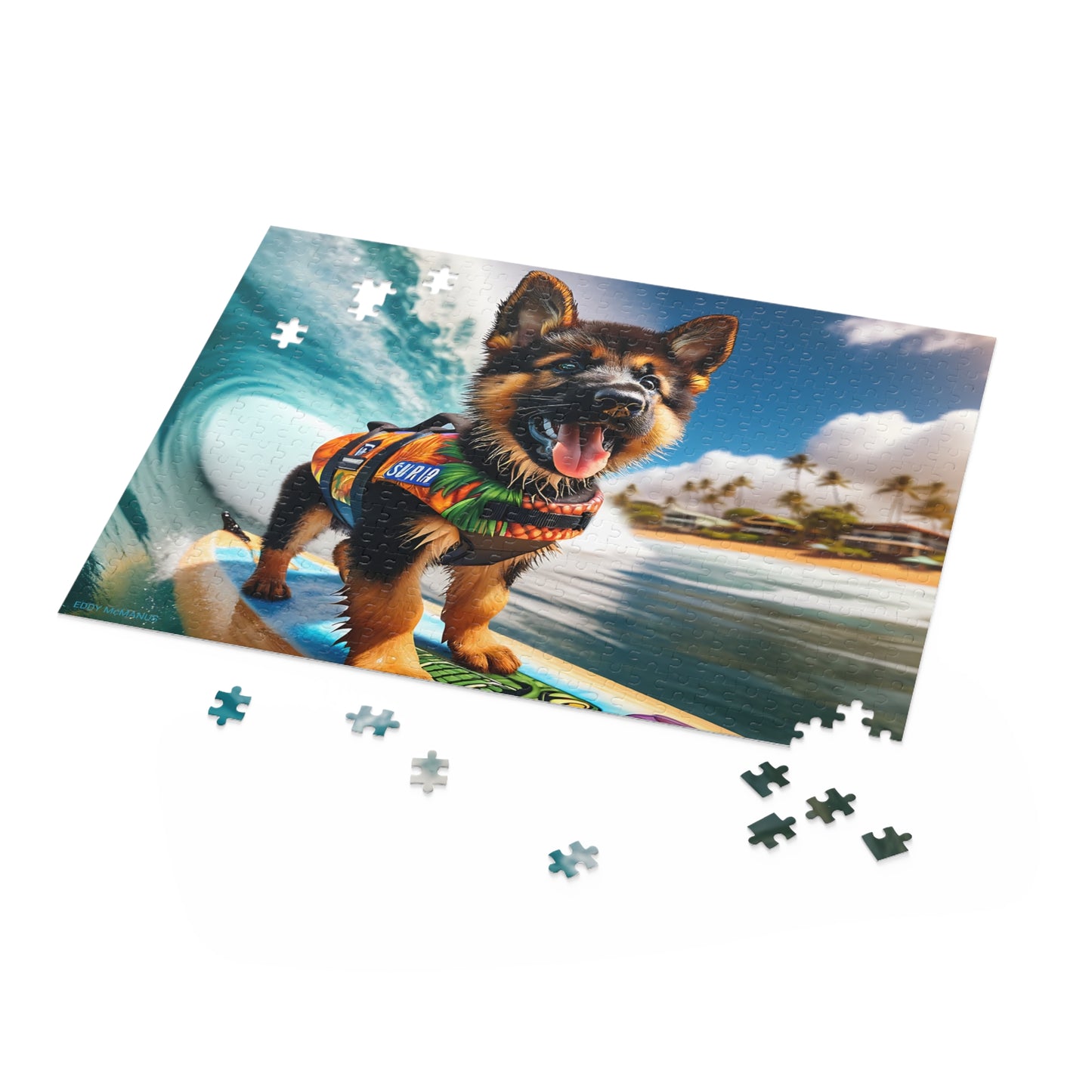 Surf Pups! Surfing German Shepherd Puppy Puzzle 8 - (120, 252, 500-Piece)