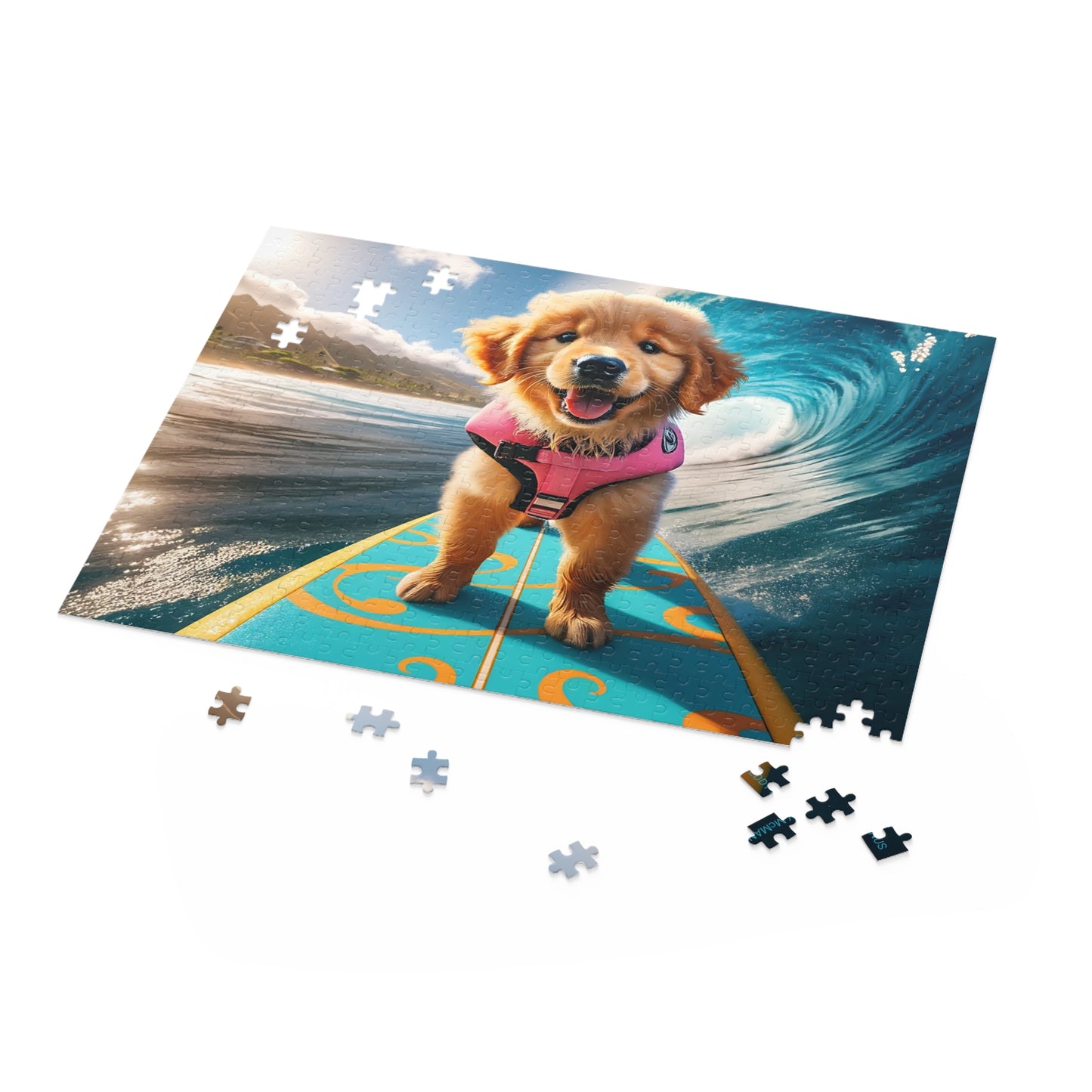 Surf Pups! Surfing Golden Retriever Puppy Puzzle 4 - (120, 252, 500-Piece)