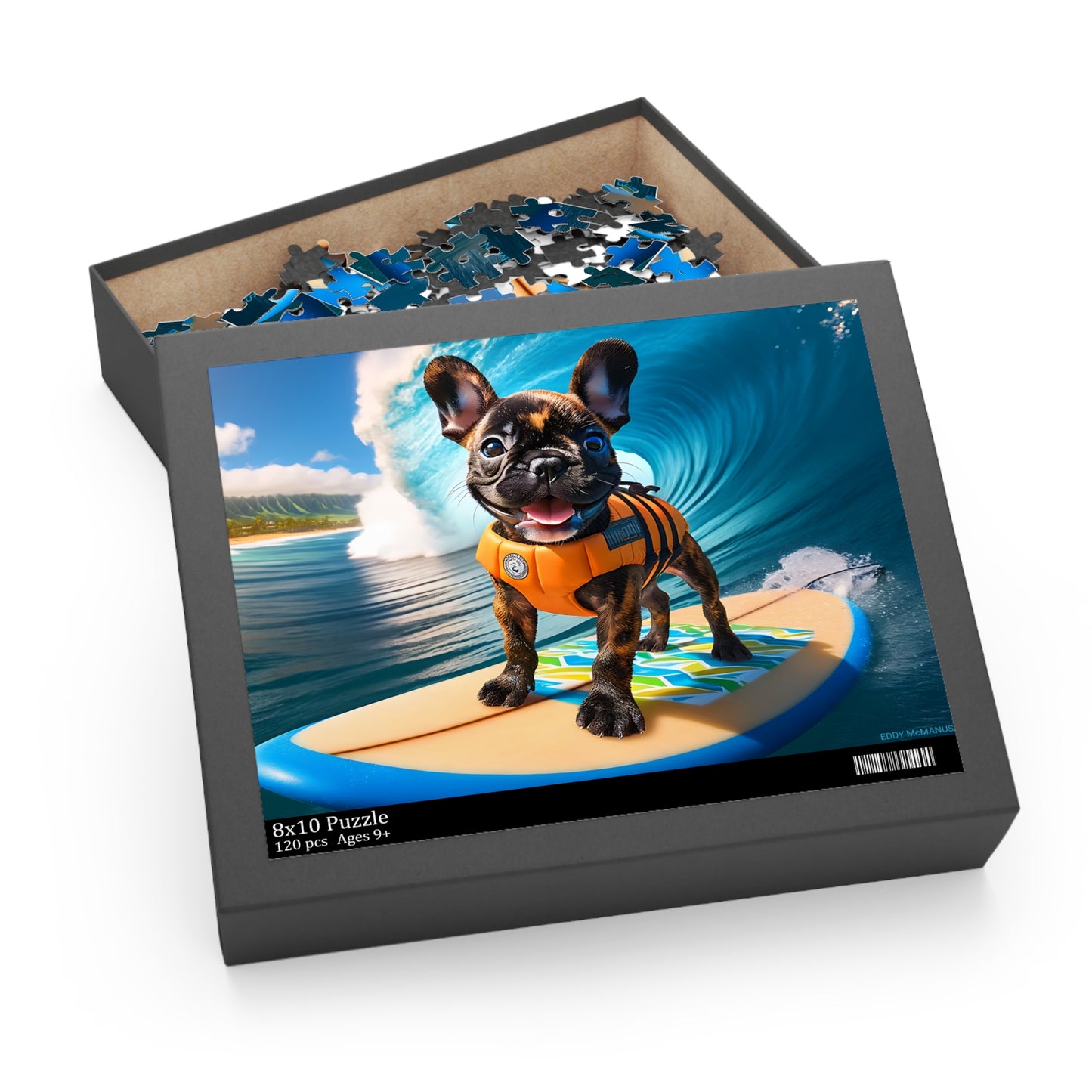 Surf Pups! Surfing French Bulldog Puppy Puzzle 7 - (120, 252, 500-Piece)
