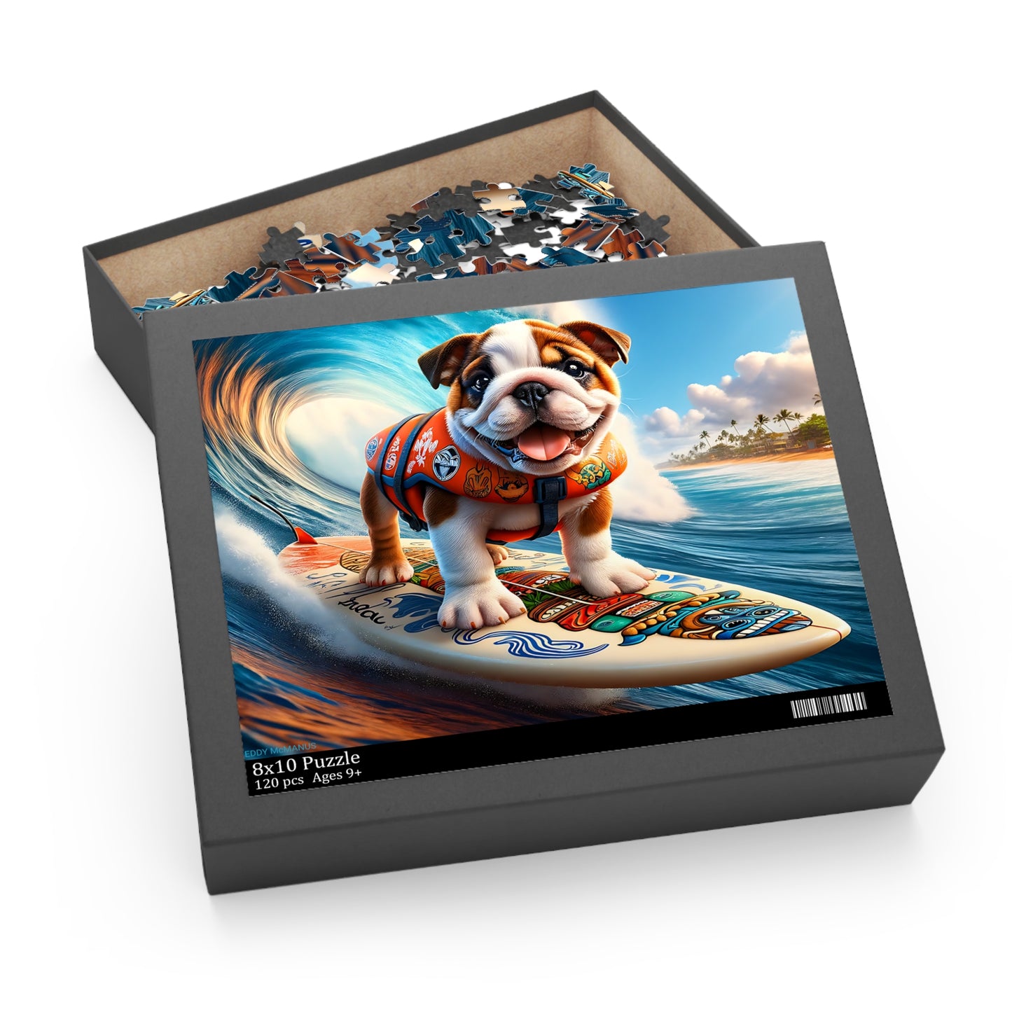Surf Pups! Surfing English Bulldog Puppy Puzzle 8 - (120, 252, 500-Piece)