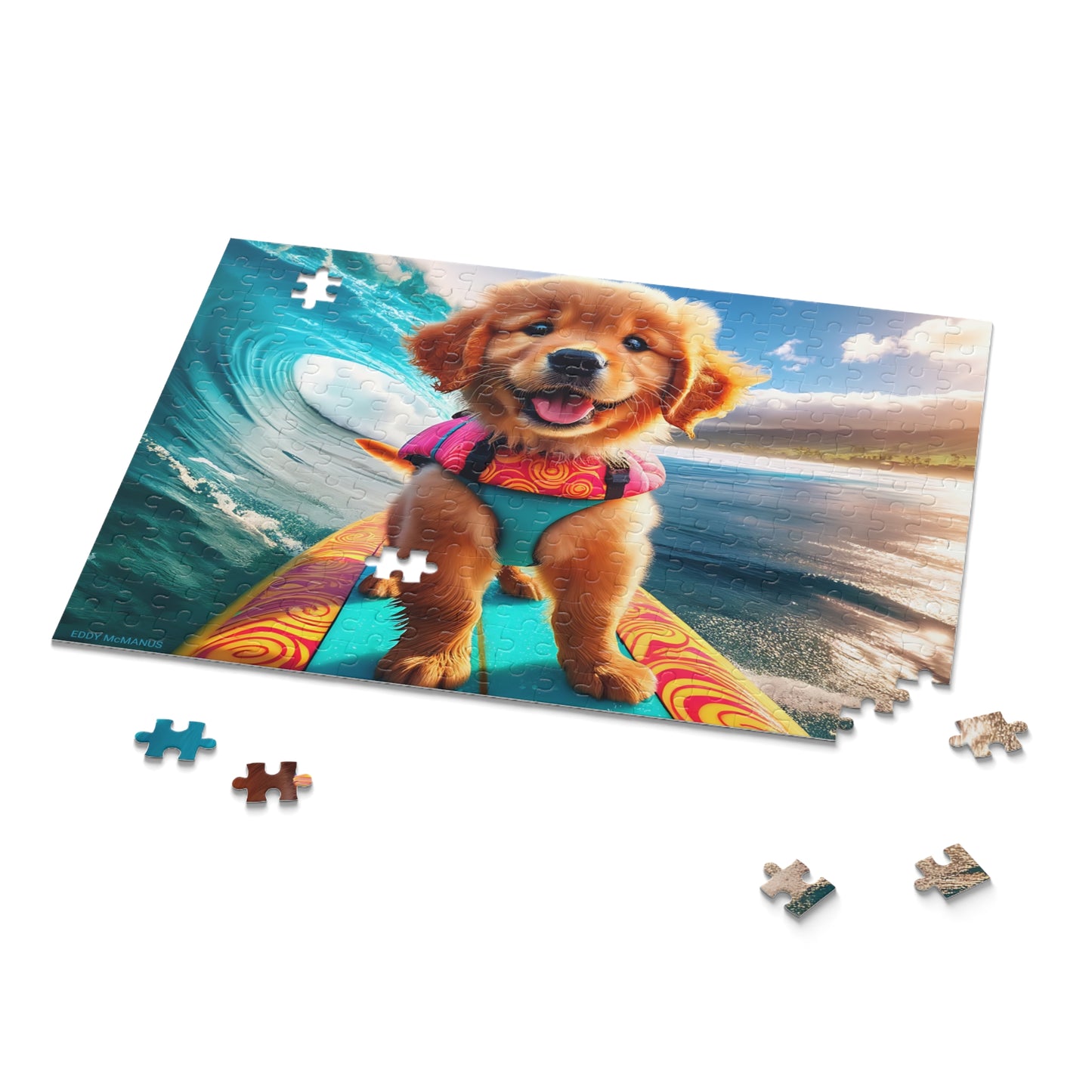 Surf Pups! Surfing Golden Retriever Puppy Puzzle 3 - (120, 252, 500-Piece)