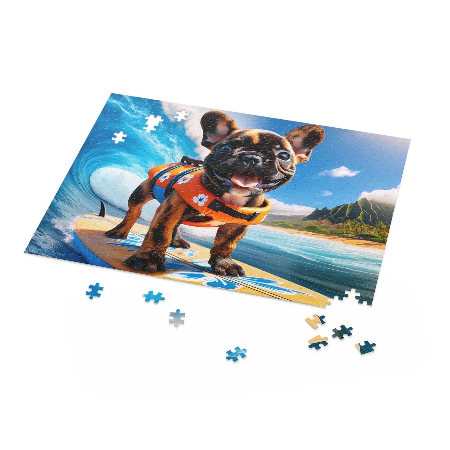 Surf Pups! Surfing French Bulldog Puppy Puzzle 6 - (120, 252, 500-Piece)